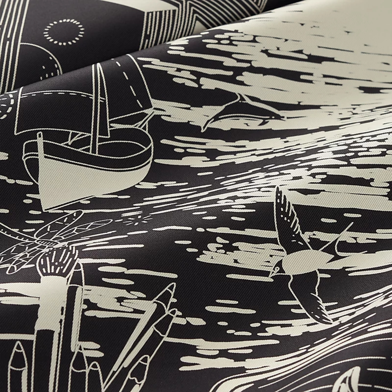 Hermes L’Esprit S’Envole Scarf 90 Noir/ Invoire For Women H004300S 11