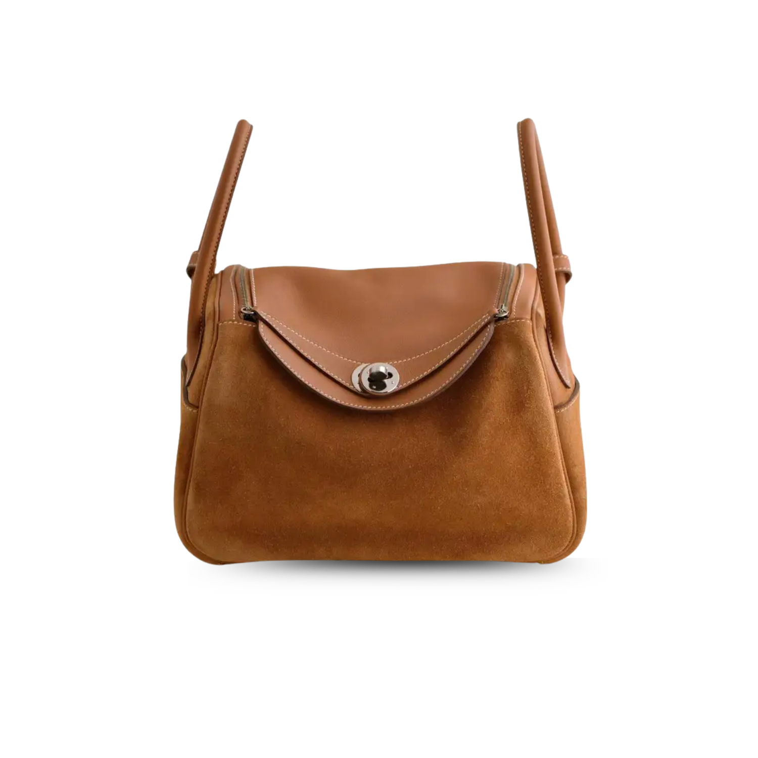 Hermes Lindy 26 Shoulder Bag 10.2in/ 26cm Brown Suede Silver Hardware For Women