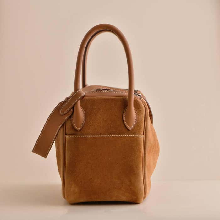 Hermes Lindy 26 Shoulder Bag 10.2in/ 26cm Brown Suede Silver Hardware For Women