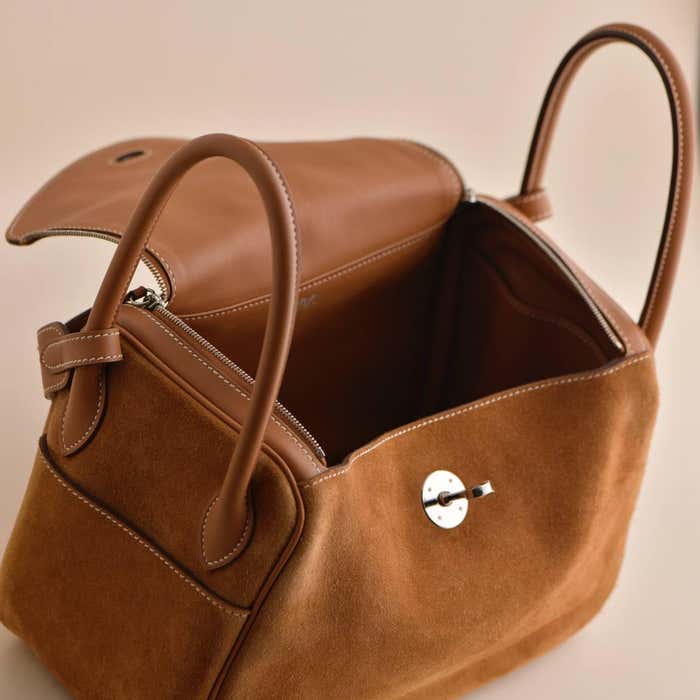 Hermes Lindy 26 Shoulder Bag 10.2in/ 26cm Brown Suede Silver Hardware For Women