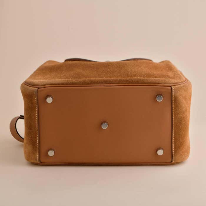 Hermes Lindy 26 Shoulder Bag 10.2in/ 26cm Brown Suede Silver Hardware For Women
