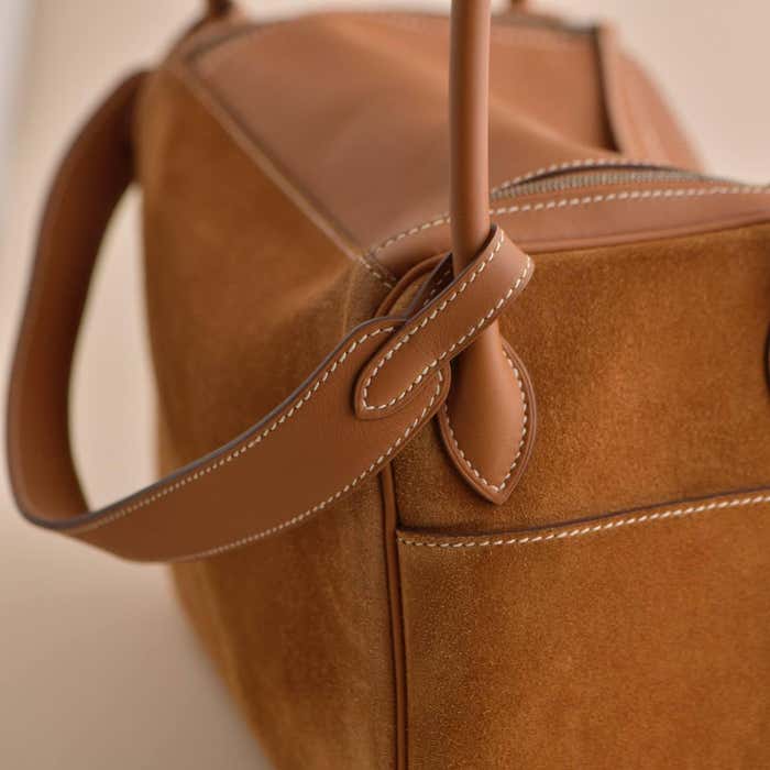 Hermes Lindy 26 Shoulder Bag 10.2in/ 26cm Brown Suede Silver Hardware For Women