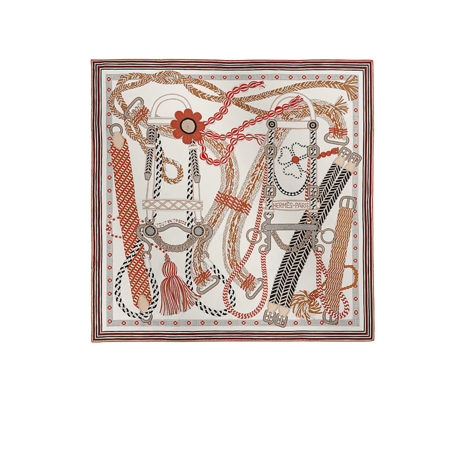 Hermes Tout En Tresse Scarf 70 Blanc/ Acajou/ Noir For Women H984253S 05