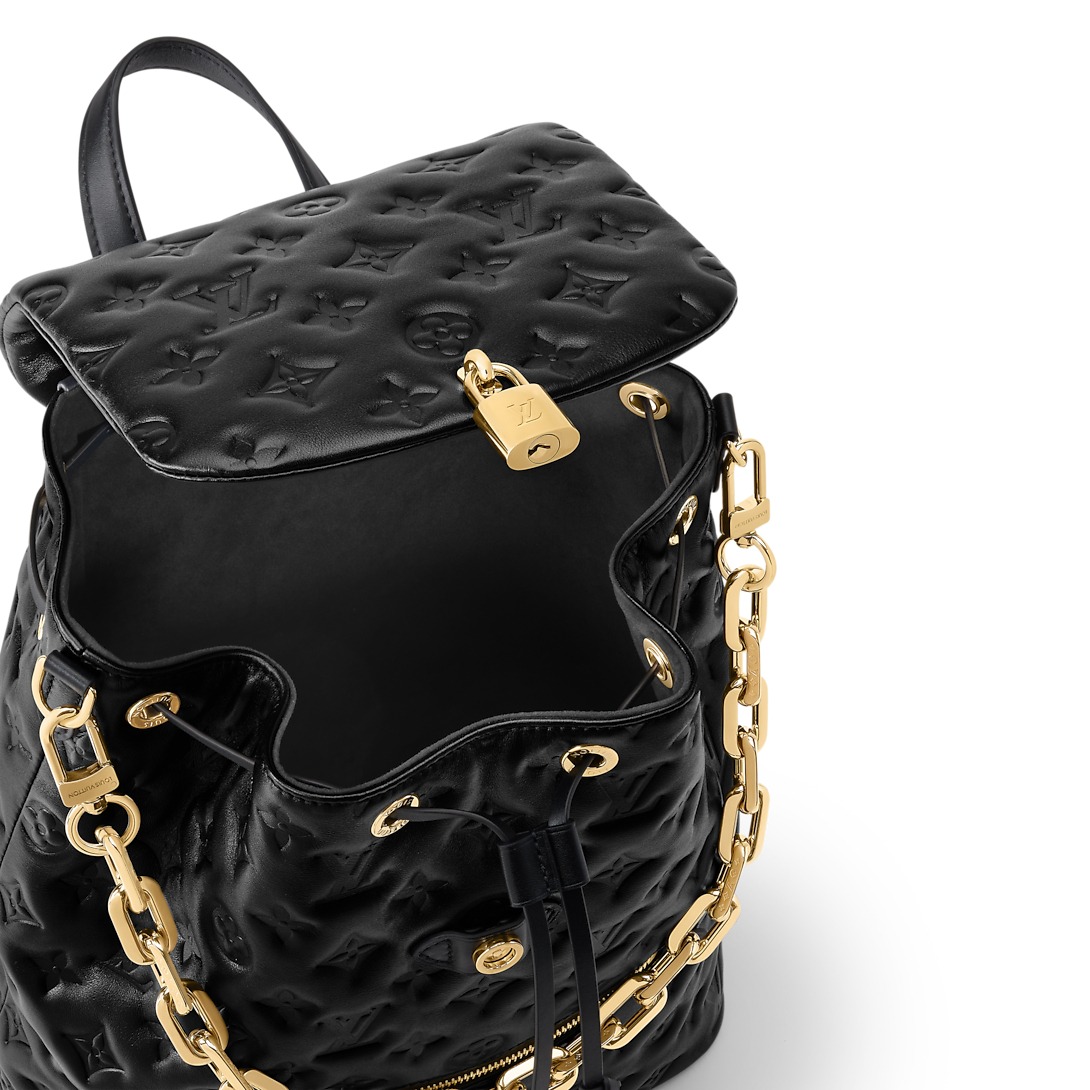 Louis Vuitton Coussin Backpack MM Shoulder Bag 13in/ 33cm Black Gold Hardware For Women M25508
