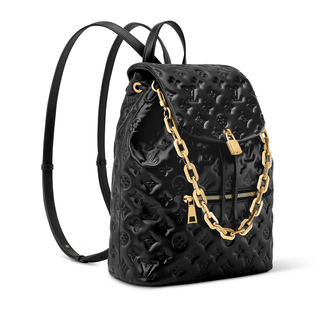 Louis Vuitton Coussin Backpack MM Shoulder Bag 13in/ 33cm Black Gold Hardware For Women M25508