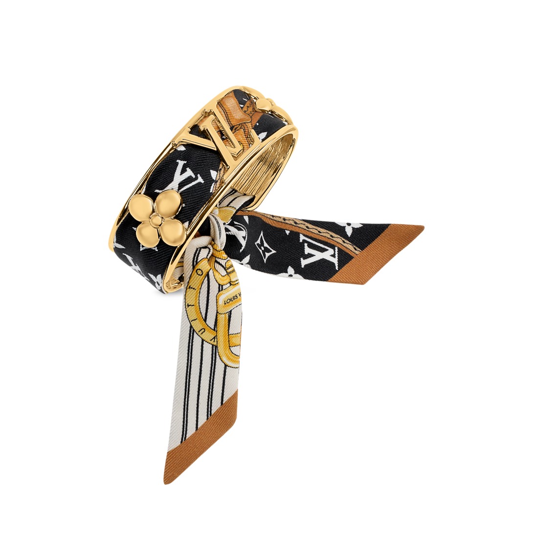 Louis Vuitton Initiales Silk Bracelet Black Gold Metal For Women M1958M