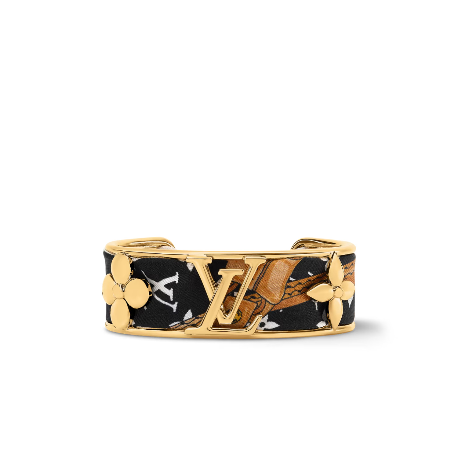 Louis Vuitton Initiales Silk Bracelet Black Gold Metal For Women M1958M