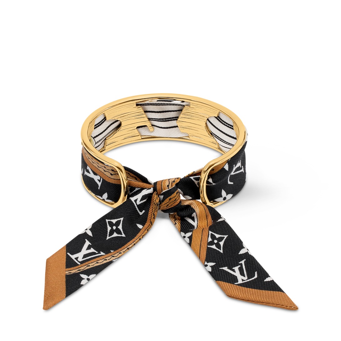 Louis Vuitton Initiales Silk Bracelet Black Gold Metal For Women M1958M
