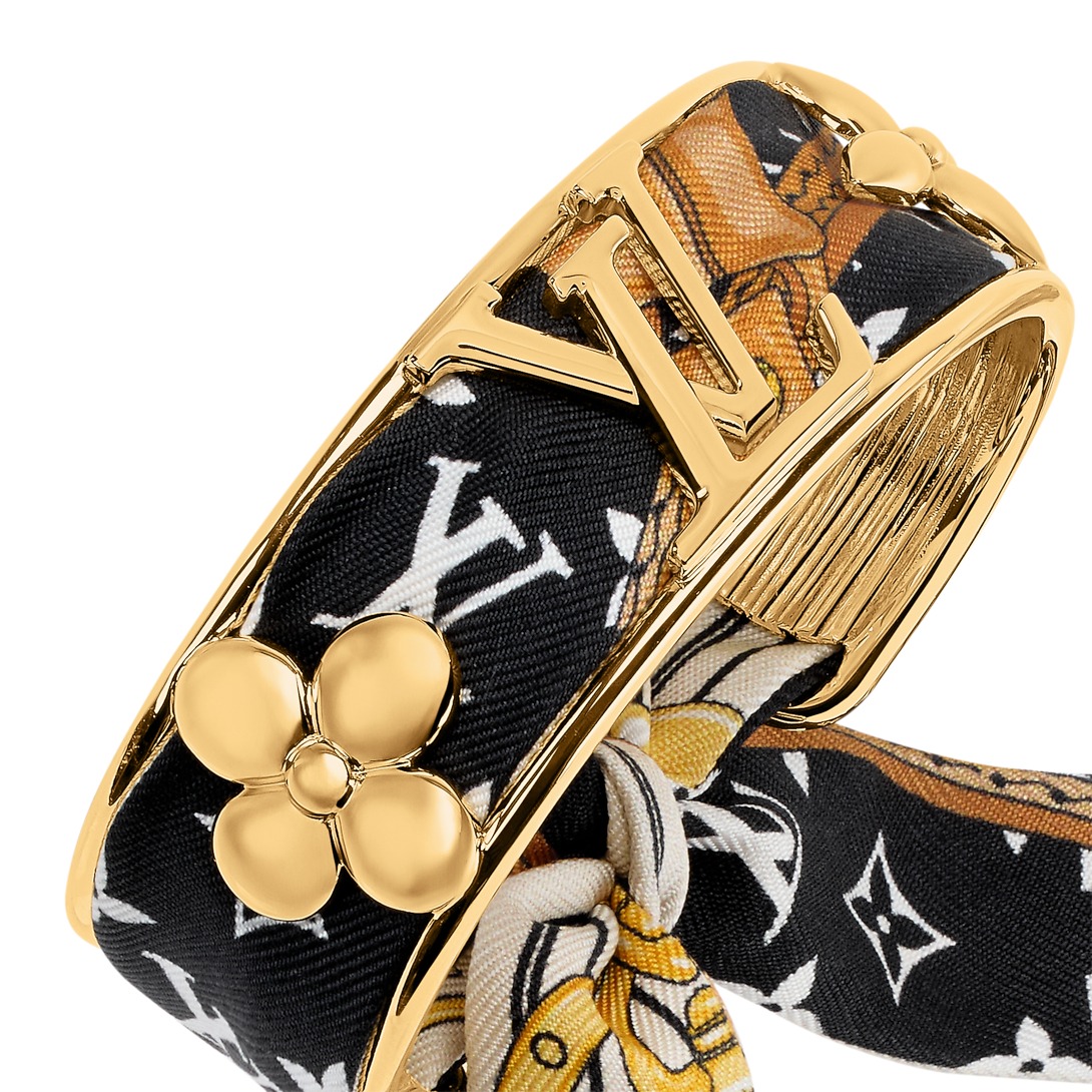 Louis Vuitton Initiales Silk Bracelet Black Gold Metal For Women M1958M