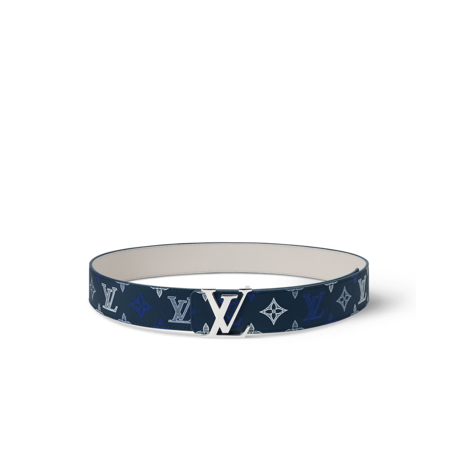 Louis Vuitton Initiales Monogram Shadow 40mm Reversible Belt Midnight Blue/ White For Men M4917S