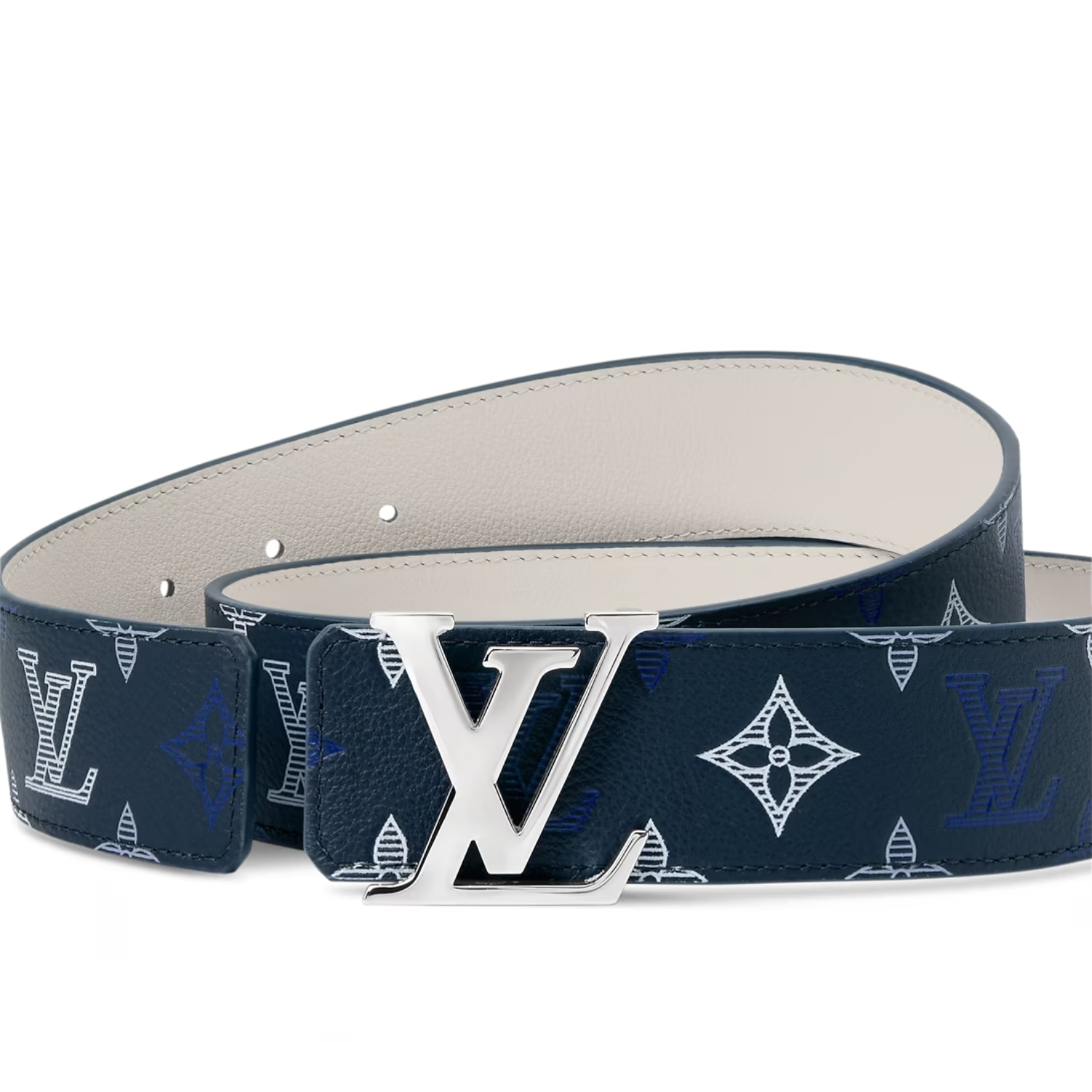 Louis Vuitton Initiales Monogram Shadow 40mm Reversible Belt Midnight Blue/ White For Men M4917S