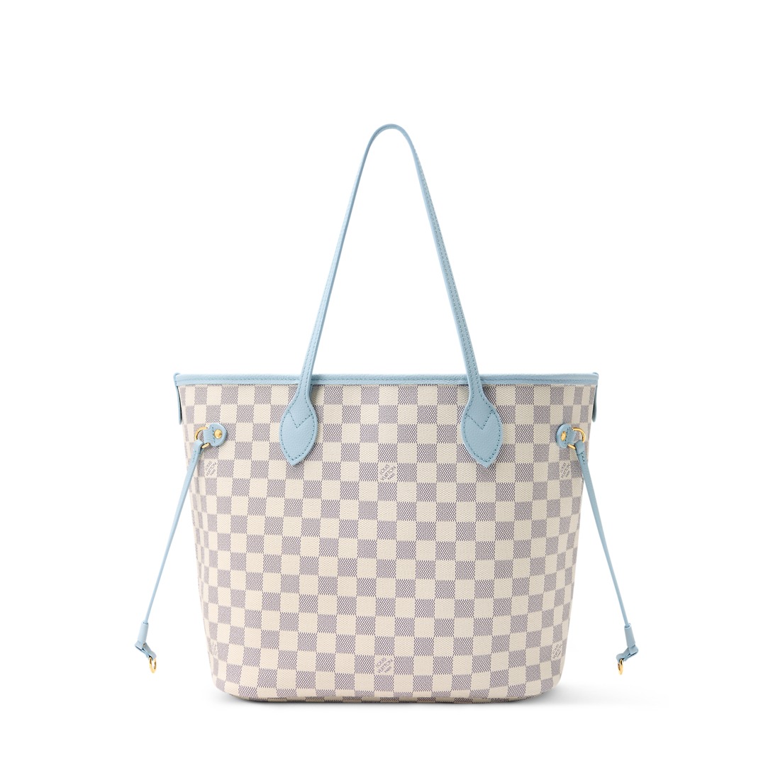 Louis Vuitton Neverfull Inside Out MM Tote Bag 18.5in/ 47cm Damier Azur Gold Hardware For Women N40946