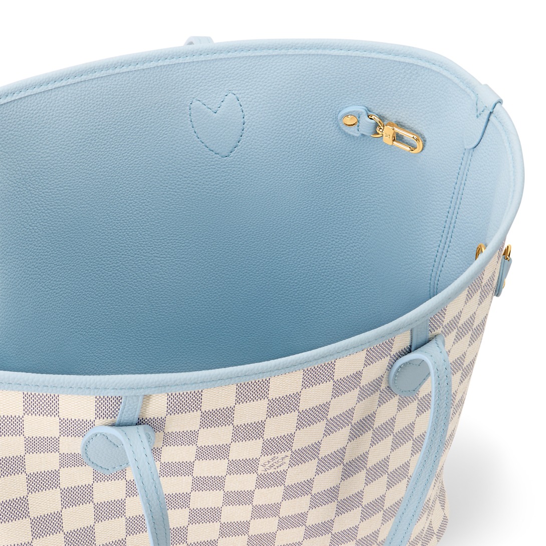 Louis Vuitton Neverfull Inside Out MM Tote Bag 18.5in/ 47cm Damier Azur Gold Hardware For Women N40946