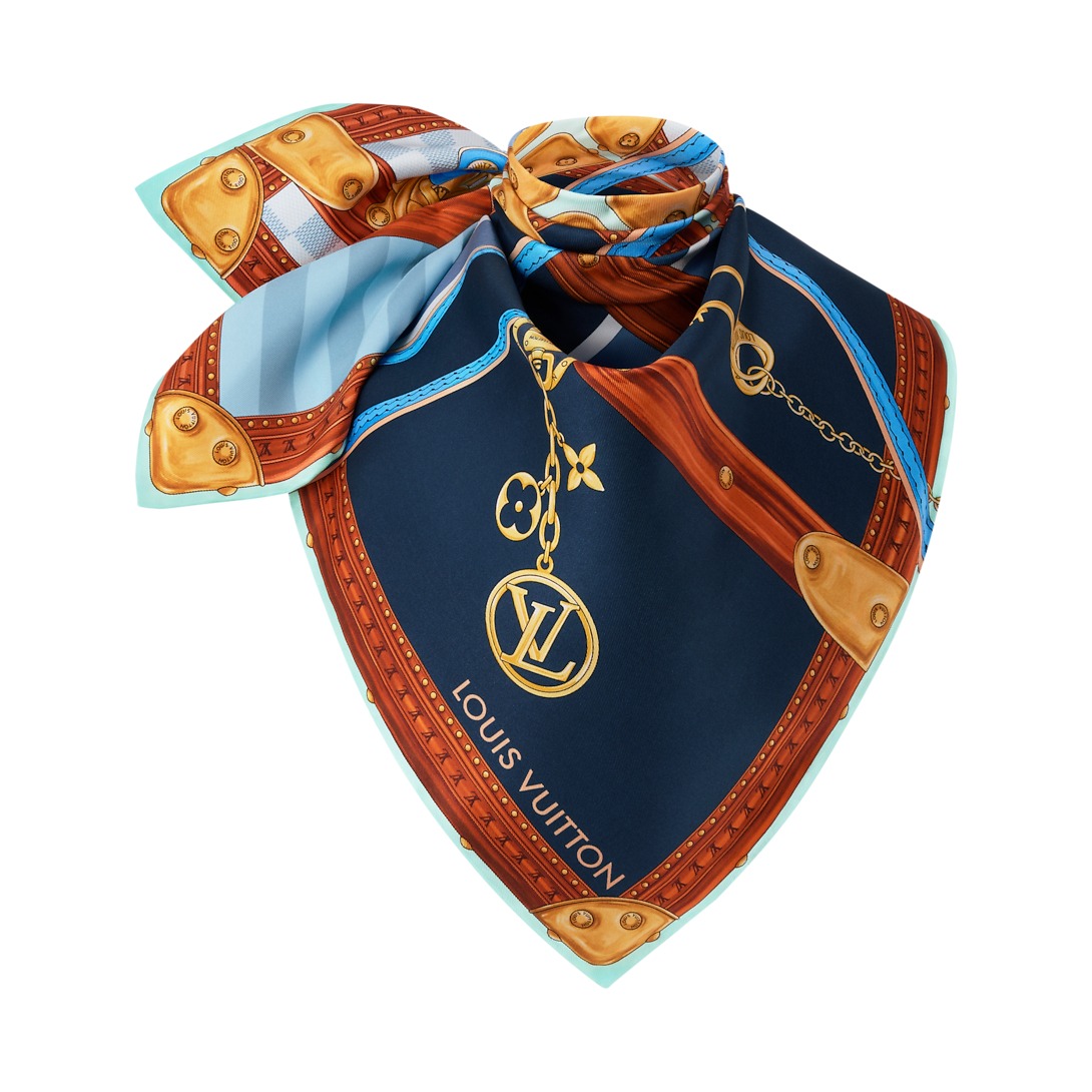 Louis Vuitton Strap And Trunk Square 90 Scarf Blue Denim For Women M98339