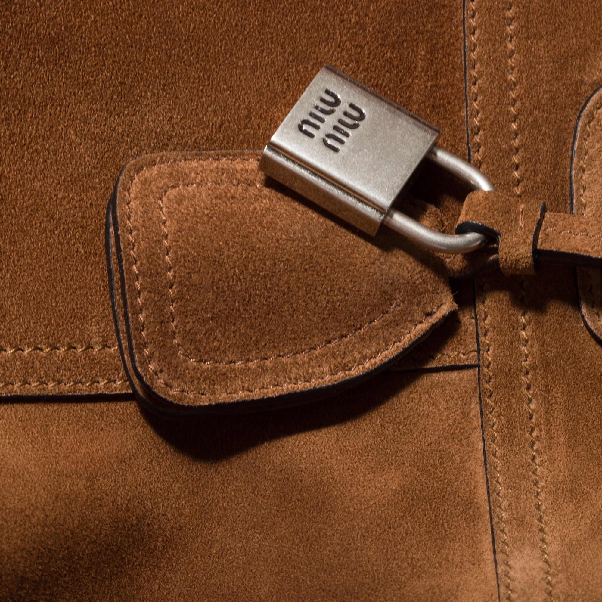 Miu Miu Bowling Top Handle Bag 19.6in/ 50cm Cocoa Brown Suede Silver Hardware 5BB195_2CSS_F0324_V_OOO