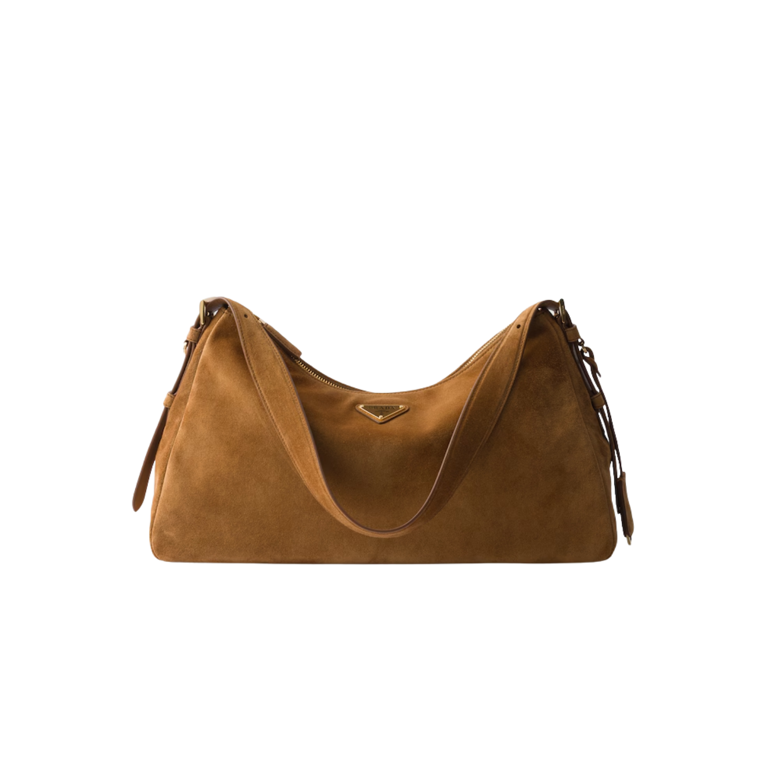 Prada Aimee Large Shoulder Bag 15.4in/ 39cm Cinnamon Suede Gold Hardware For Women 1BC228_2C4S_F0401_V_LVM