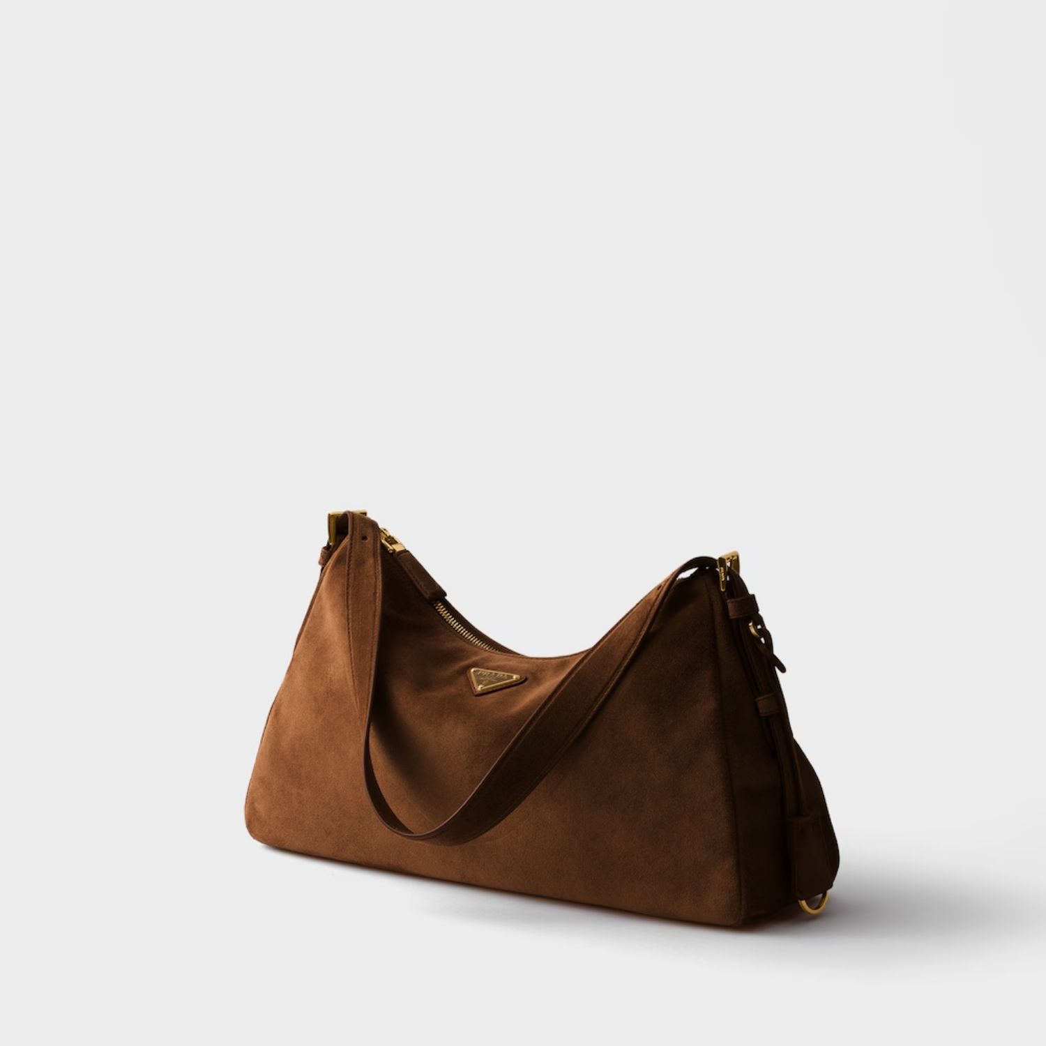 Prada Aimee Large Shoulder Bag 15.4in/ 39cm Cocoa Brown Suede Gold Hardware For Women 1BC228_2C4S_F0324_V_LVM