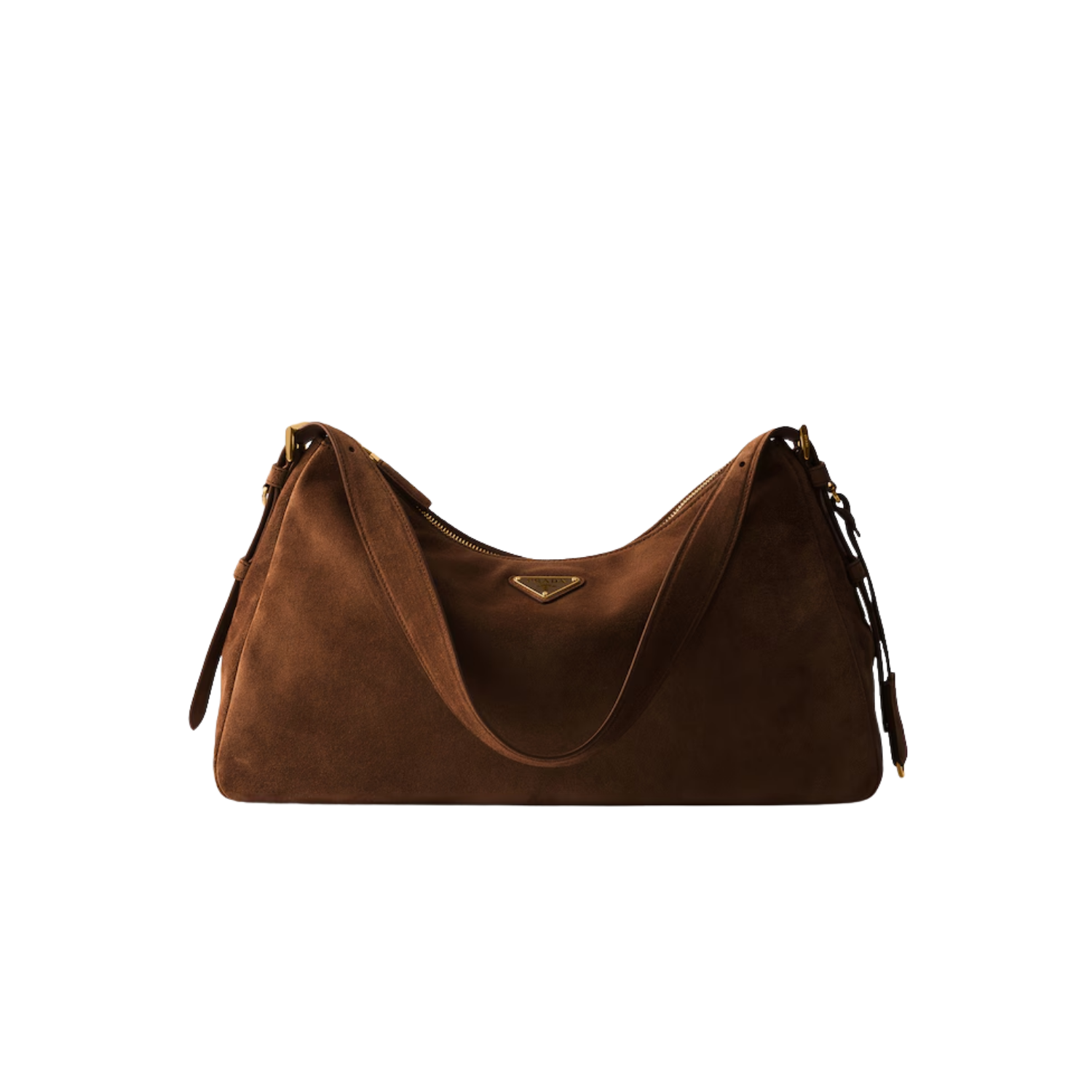 Prada Aimee Large Shoulder Bag 15.4in/ 39cm Cocoa Brown Suede Gold Hardware For Women 1BC228_2C4S_F0324_V_LVM
