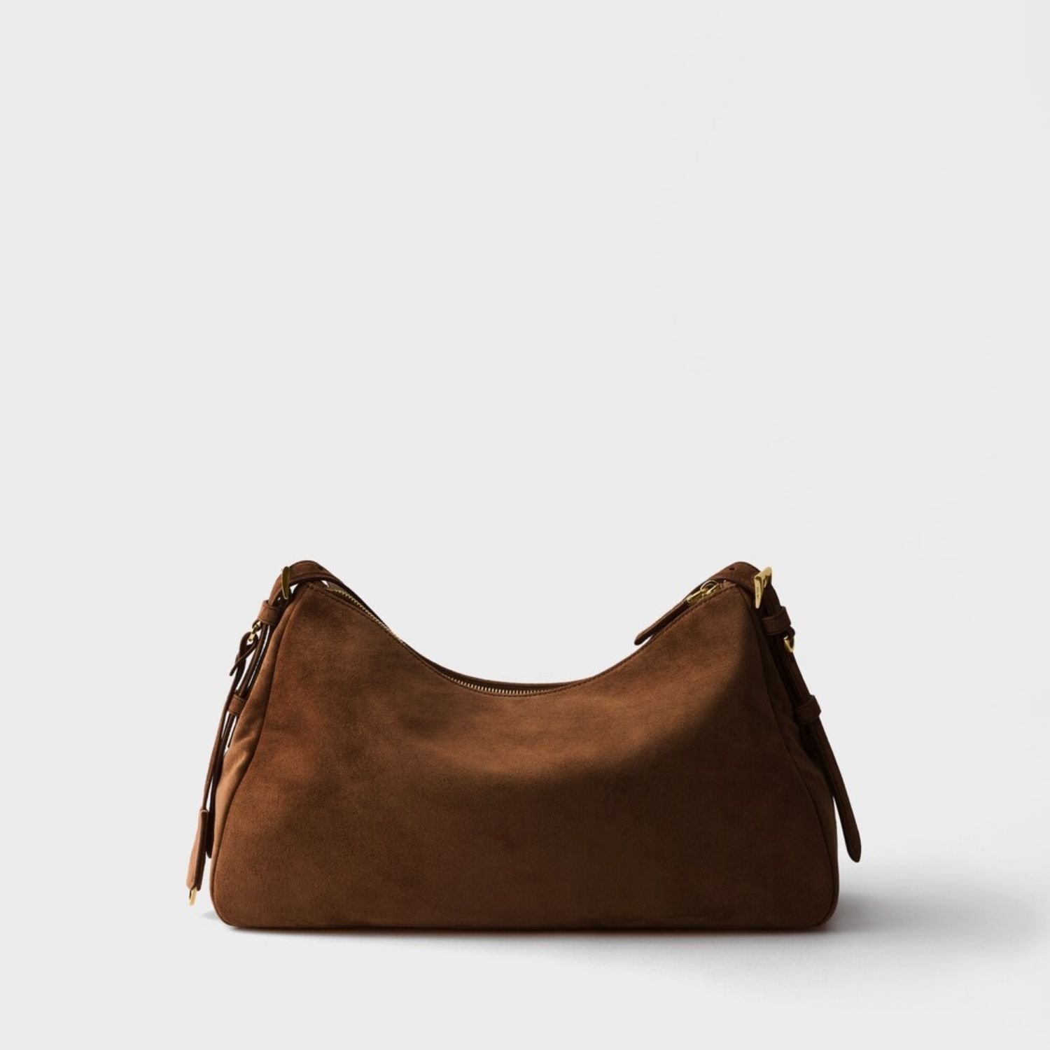 Prada Aimee Large Shoulder Bag 15.4in/ 39cm Cocoa Brown Suede Gold Hardware For Women 1BC228_2C4S_F0324_V_LVM