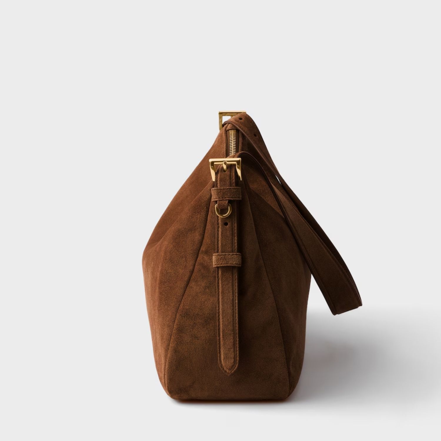 Prada Aimee Large Shoulder Bag 15.4in/ 39cm Cocoa Brown Suede Gold Hardware For Women 1BC228_2C4S_F0324_V_LVM