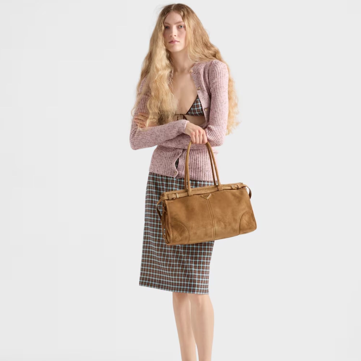 Prada Bonnie Large Shoulder Bag 15in/ 38cm Cinnamon Suede Gold Hardware For Women 1BA433_2C4S_F0401_V_MOO