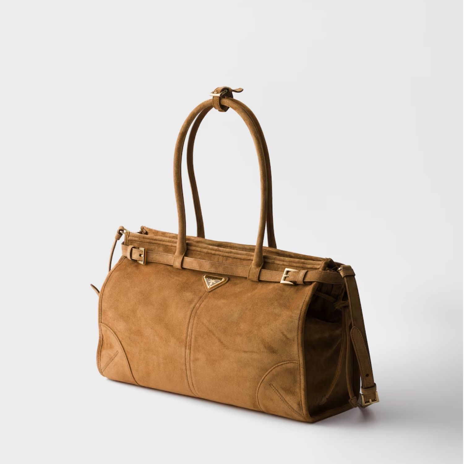 Prada Bonnie Large Shoulder Bag 15in/ 38cm Cinnamon Suede Gold Hardware For Women 1BA433_2C4S_F0401_V_MOO