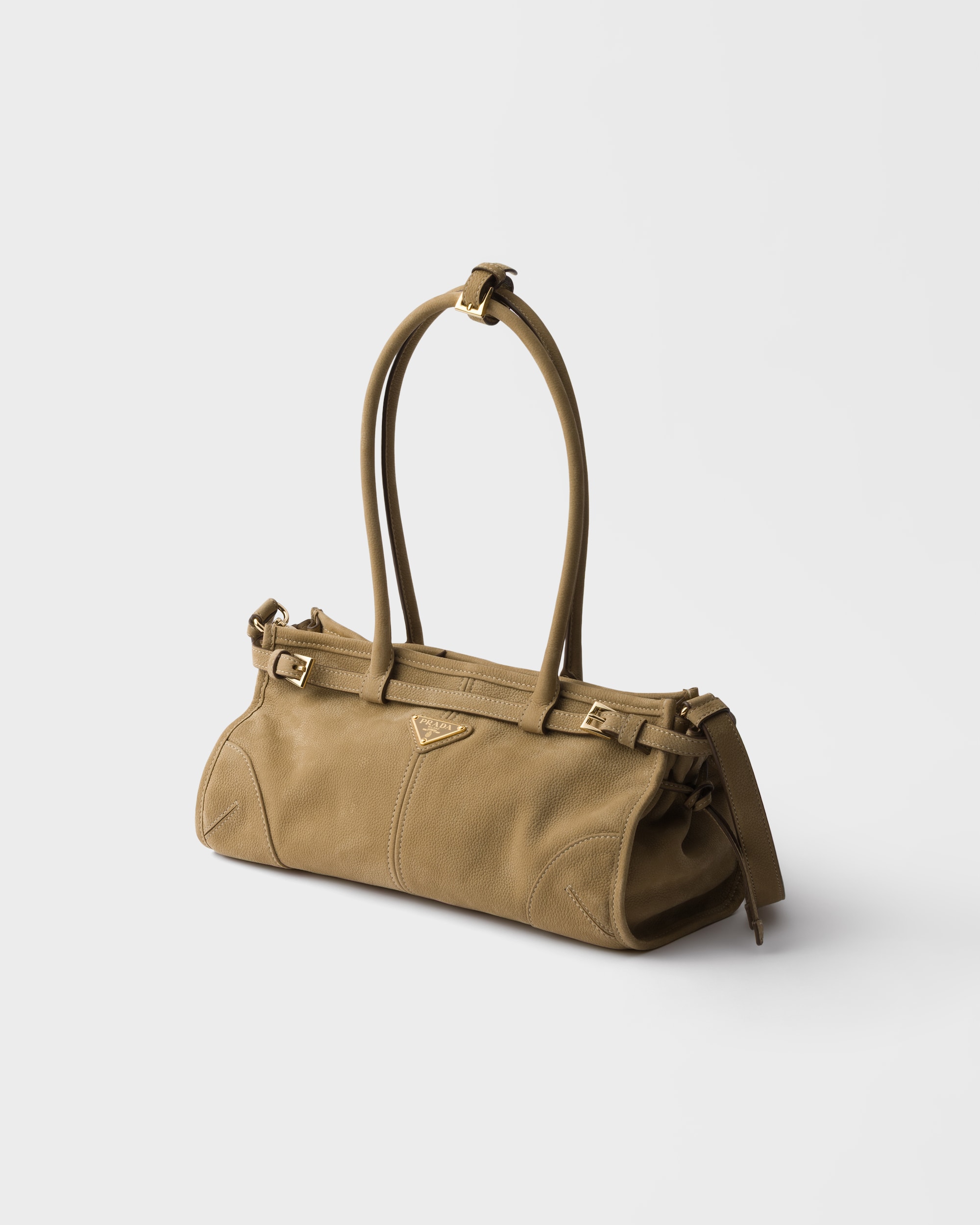 Prada Bonnie Medium Nubuck Shoulder Bag 12.6in/ 32cm Desert Beige Gold Hardware For Women 1BA426_2GB8_F0F24_V_MOM