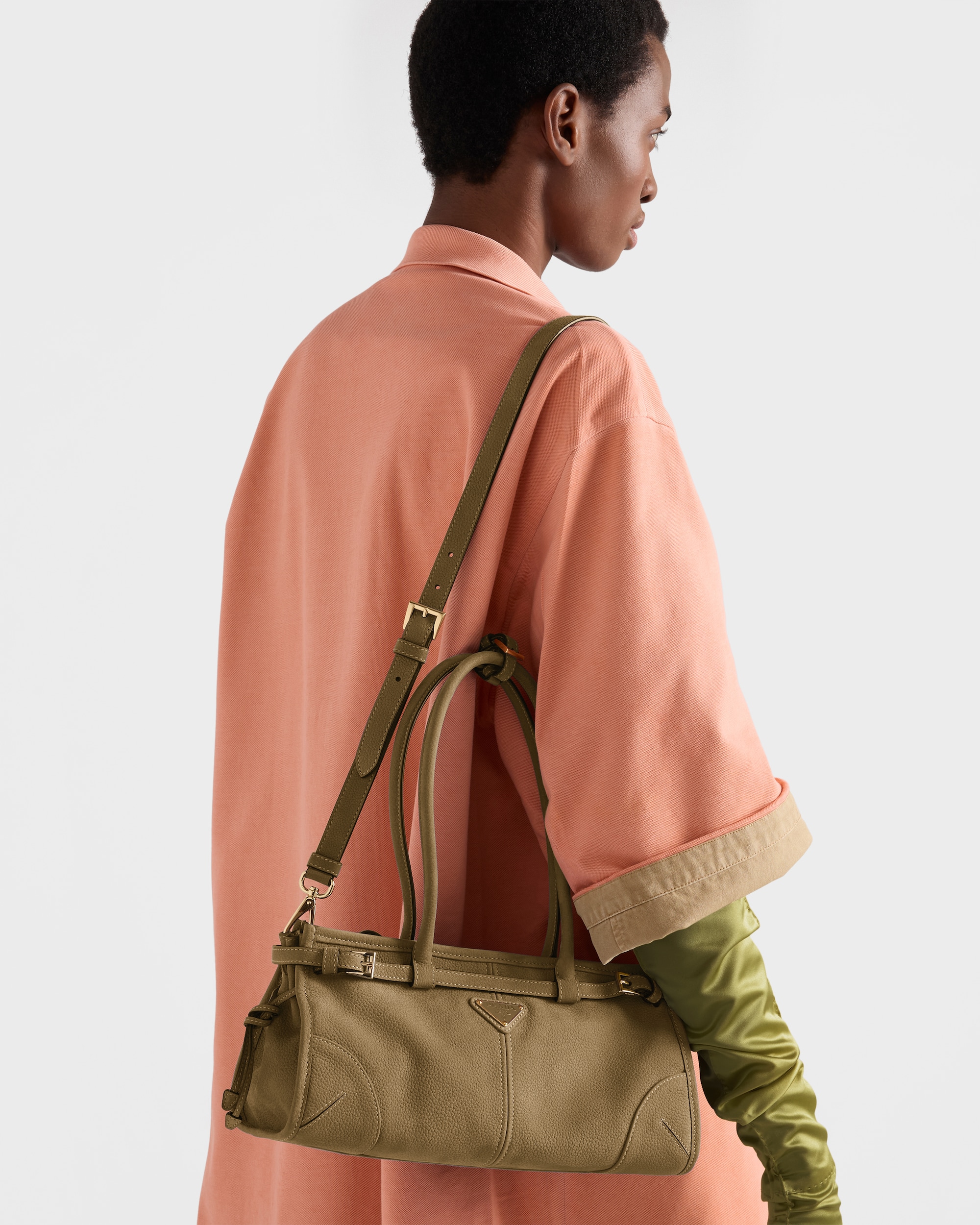 Prada Bonnie Medium Nubuck Shoulder Bag 12.6in/ 32cm Desert Beige Gold Hardware For Women 1BA426_2GB8_F0F24_V_MOM