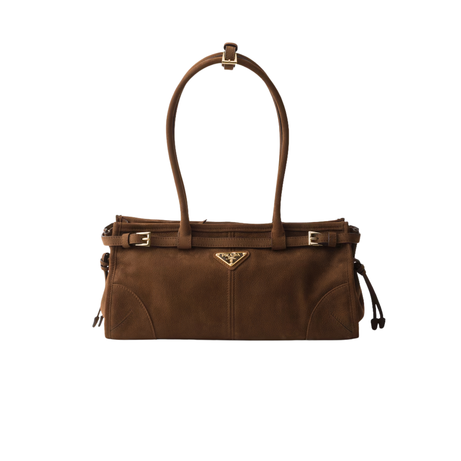 Prada Bonnie Medium Nubuck Shoulder Bag 12.6in/ 32cm Brown Gold Hardware For Women 1BA426_2GB8_F0324_V_MOM