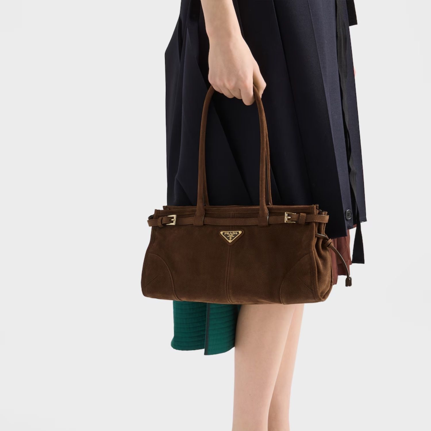 Prada Bonnie Medium Nubuck Shoulder Bag 12.6in/ 32cm Brown Gold Hardware For Women 1BA426_2GB8_F0324_V_MOM