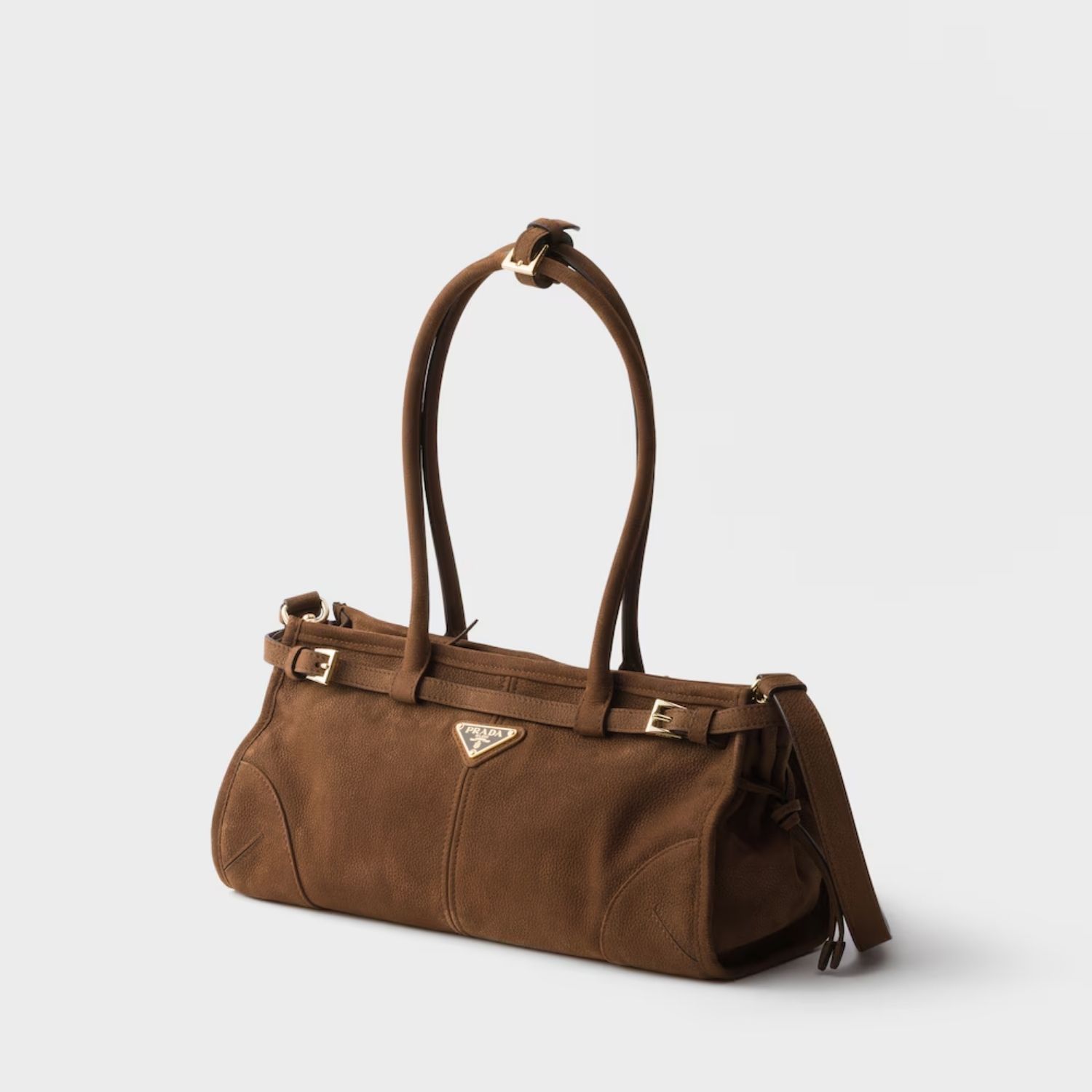 Prada Bonnie Medium Nubuck Shoulder Bag 12.6in/ 32cm Brown Gold Hardware For Women 1BA426_2GB8_F0324_V_MOM
