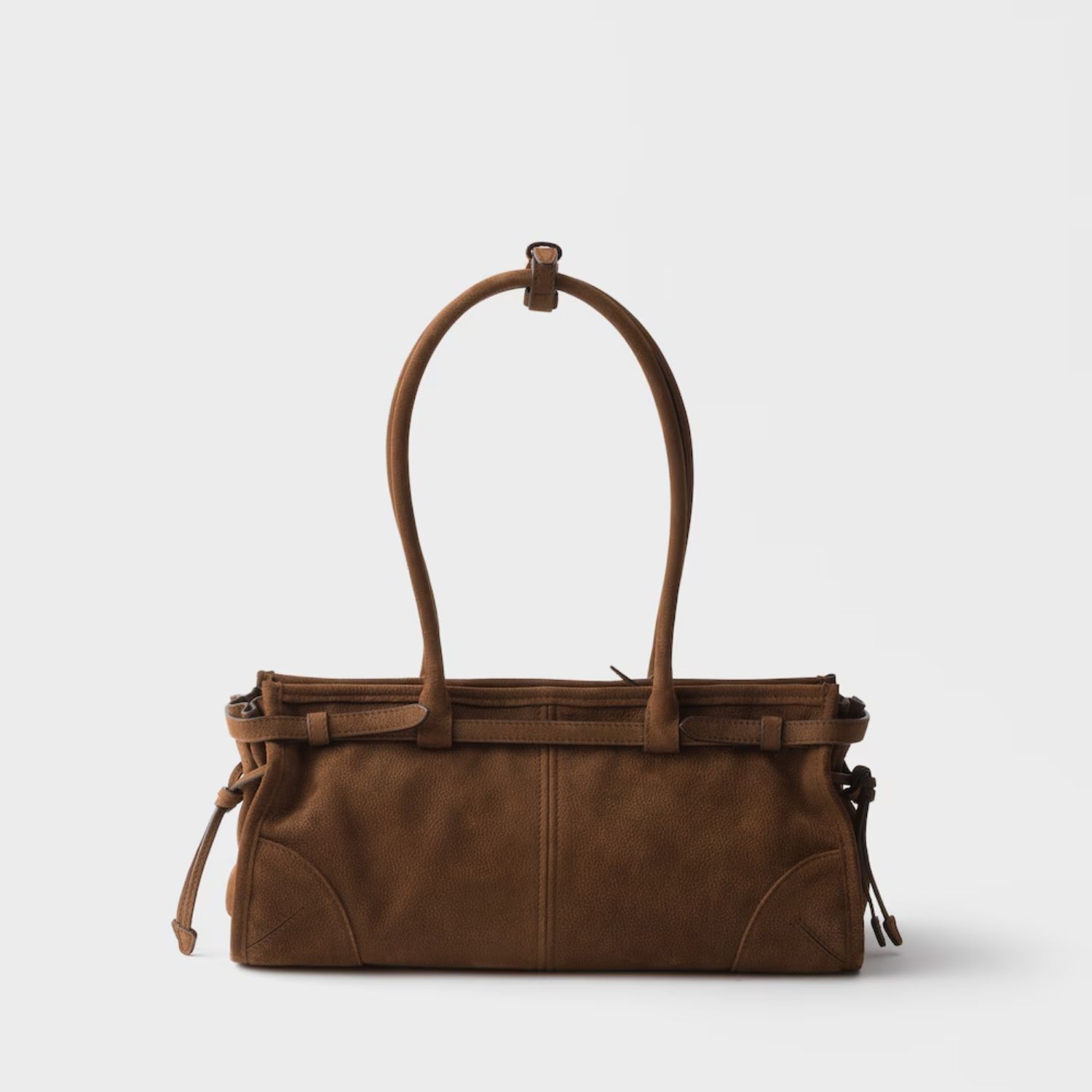 Prada Bonnie Medium Nubuck Shoulder Bag 12.6in/ 32cm Brown Gold Hardware For Women 1BA426_2GB8_F0324_V_MOM