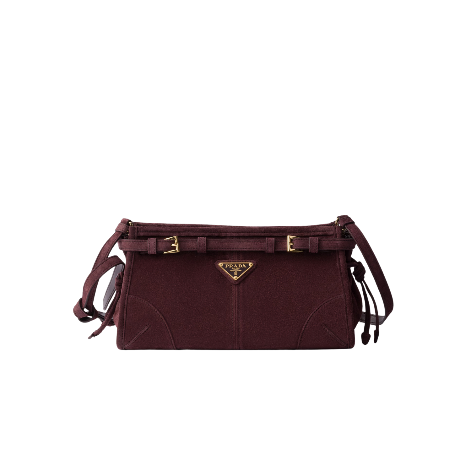 Prada Bonnie Small Shoulder Bag 10.2in/ 26cm Suede Burgundy Gold Hardware For Women 1BH215_2C4S_F0007_V_OOO