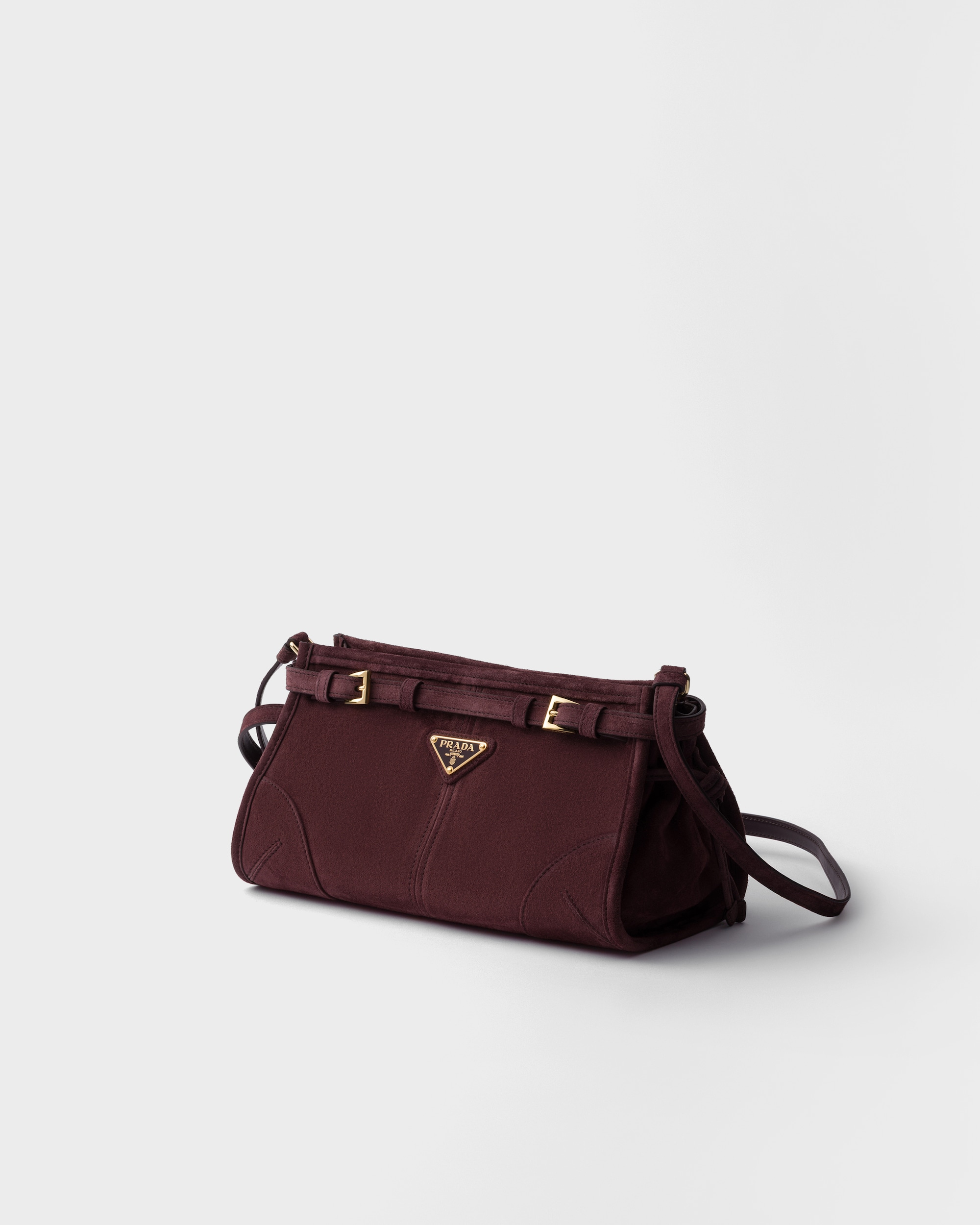 Prada Bonnie Small Shoulder Bag 10.2in/ 26cm Suede Burgundy Gold Hardware For Women 1BH215_2C4S_F0007_V_OOO