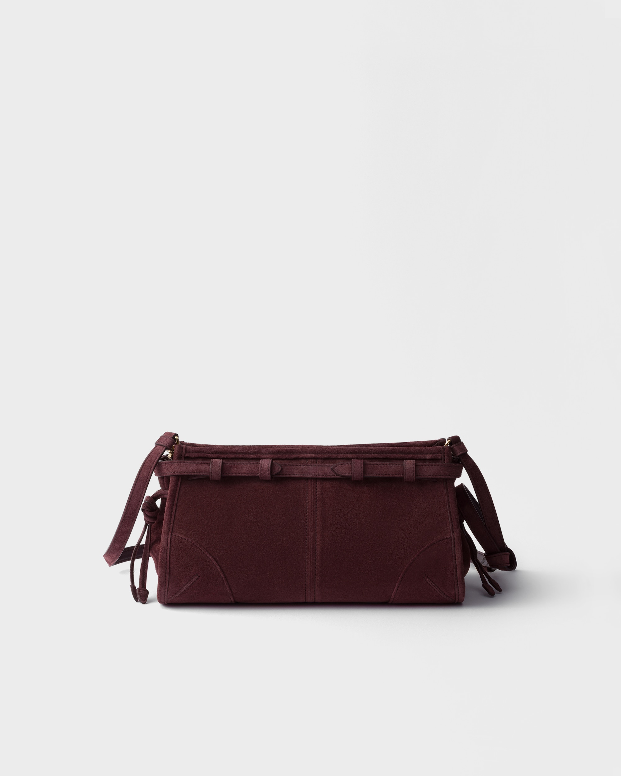 Prada Bonnie Small Shoulder Bag 10.2in/ 26cm Suede Burgundy Gold Hardware For Women 1BH215_2C4S_F0007_V_OOO