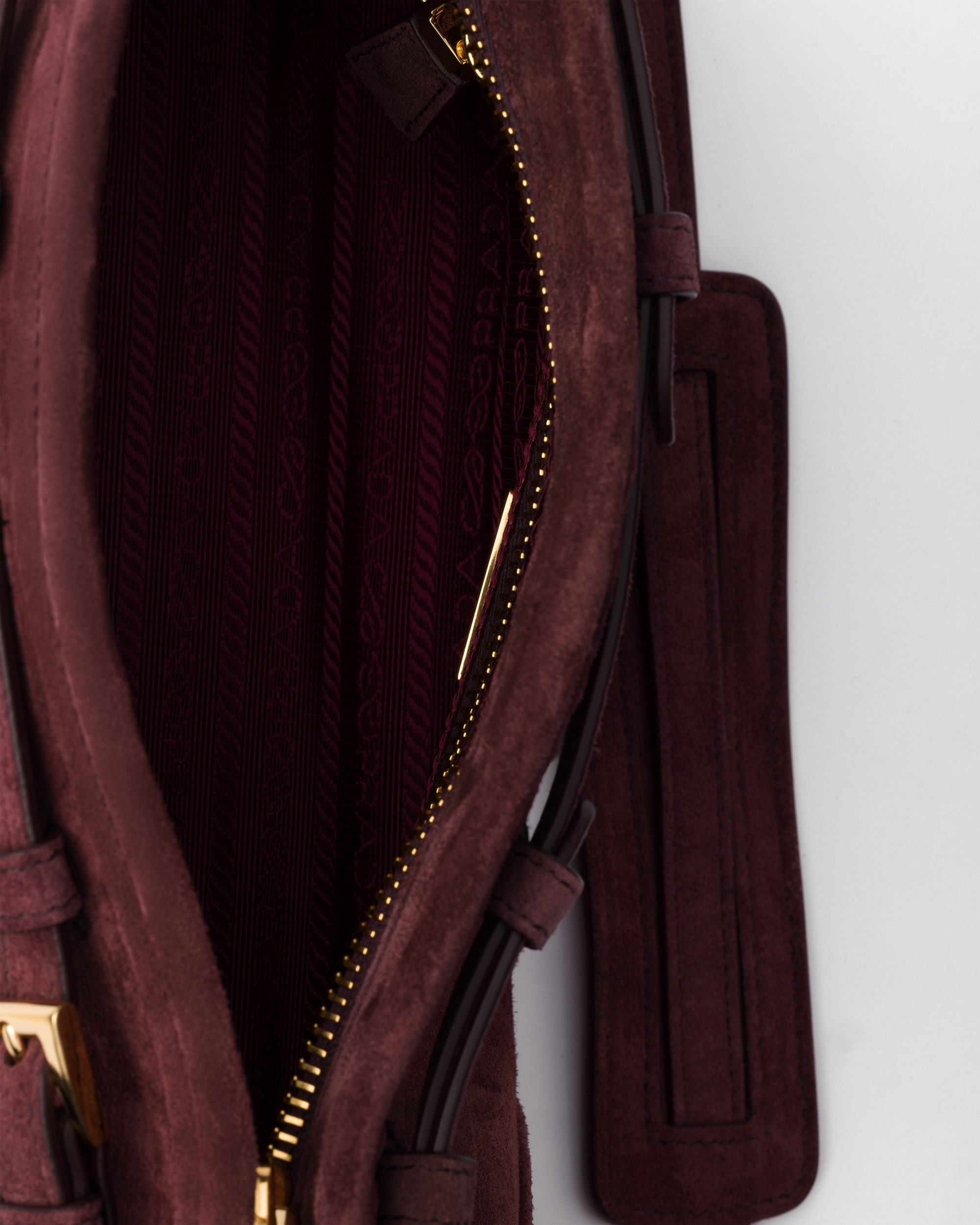 Prada Bonnie Small Shoulder Bag 10.2in/ 26cm Suede Burgundy Gold Hardware For Women 1BH215_2C4S_F0007_V_OOO