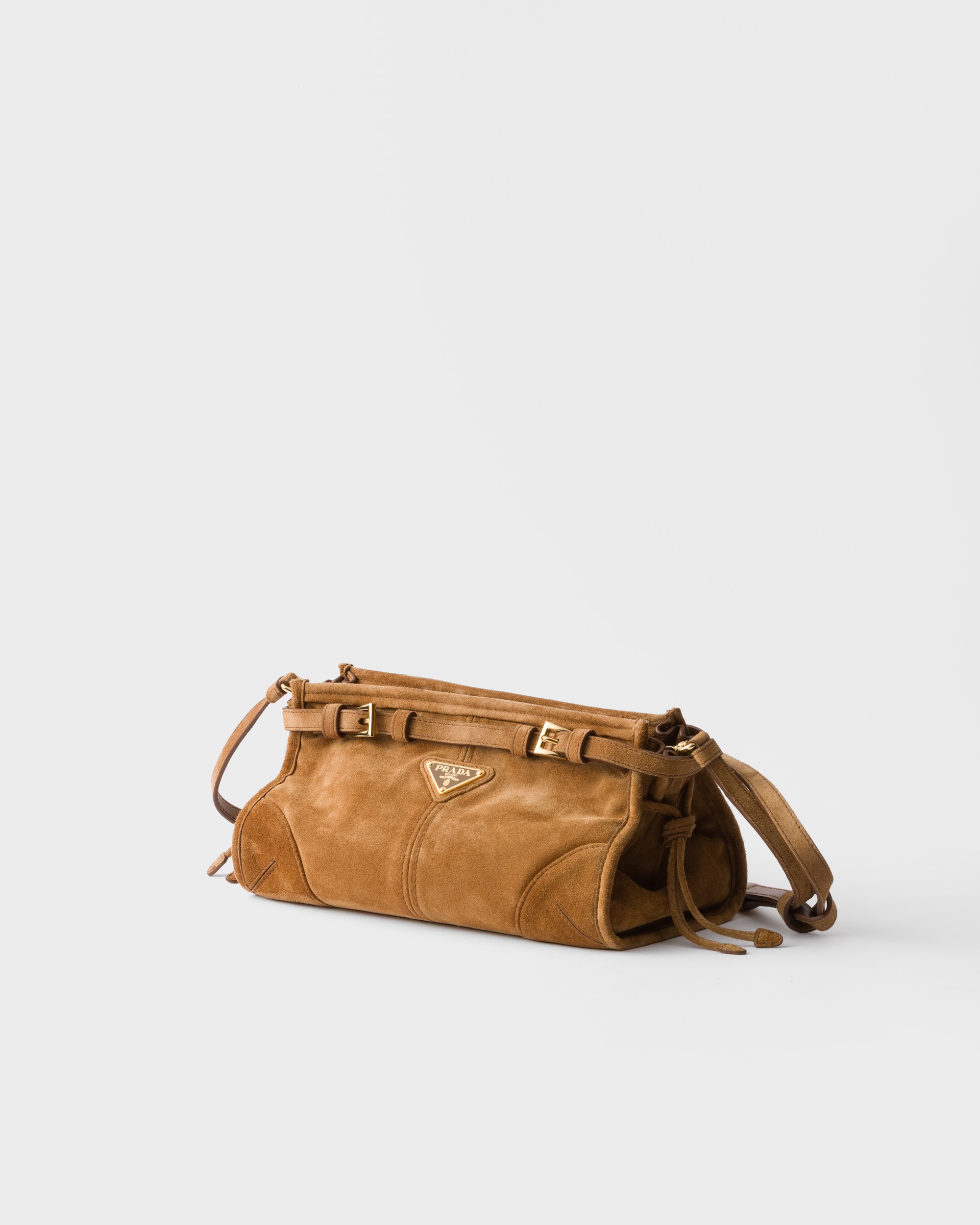 Prada Bonnie Small Shoulder Bag 10.2in/ 26cm Cinnamon Suede Gold Hardware For Women 1BH215_2C4S_F0401_V_OOO