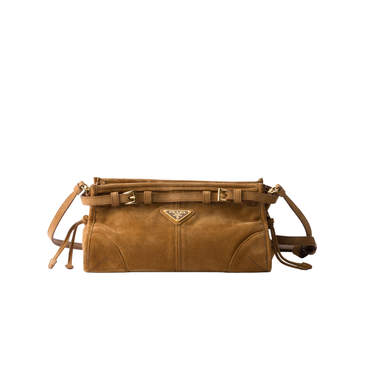 Prada Bonnie Small Shoulder Bag 10.2in/ 26cm Cinnamon Suede Gold Hardware For Women 1BH215_2C4S_F0401_V_OOO