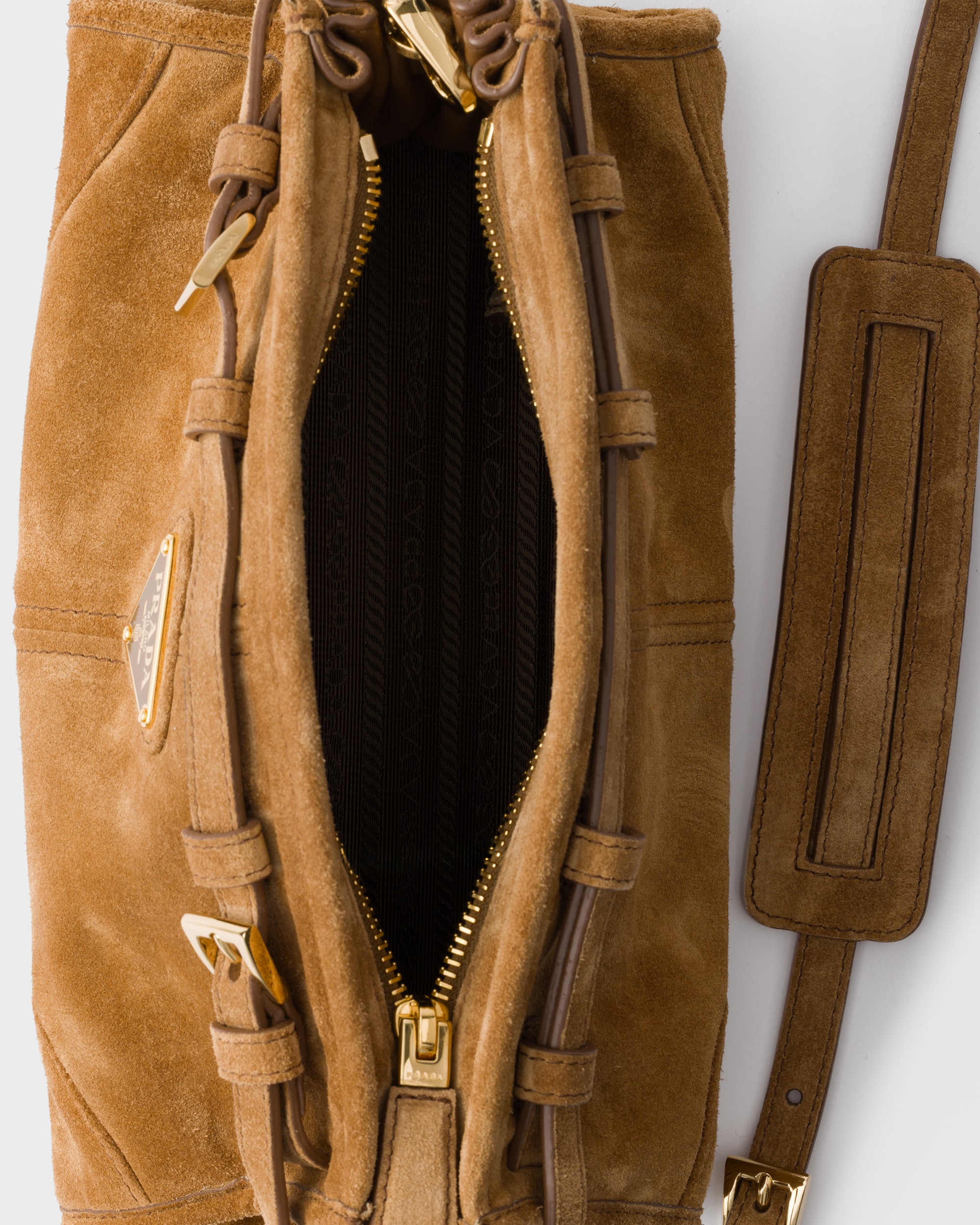 Prada Bonnie Small Shoulder Bag 10.2in/ 26cm Cinnamon Suede Gold Hardware For Women 1BH215_2C4S_F0401_V_OOO
