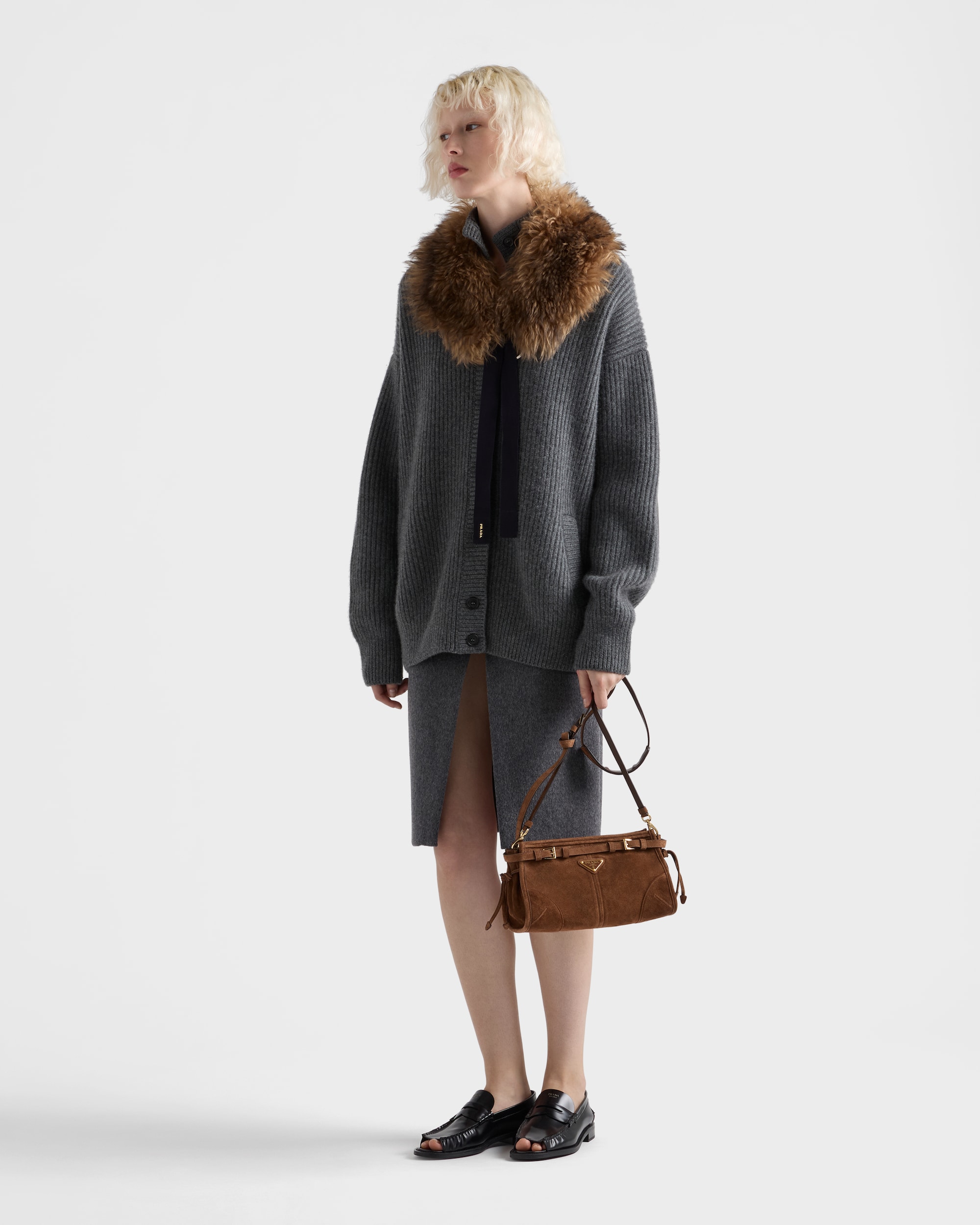 Prada Bonnie Small Shoulder Bag 10.2in/ 26cm Suede Cocoa Brown Gold Hardware For Women 1BH215_2C4S_F0324_V_OOO