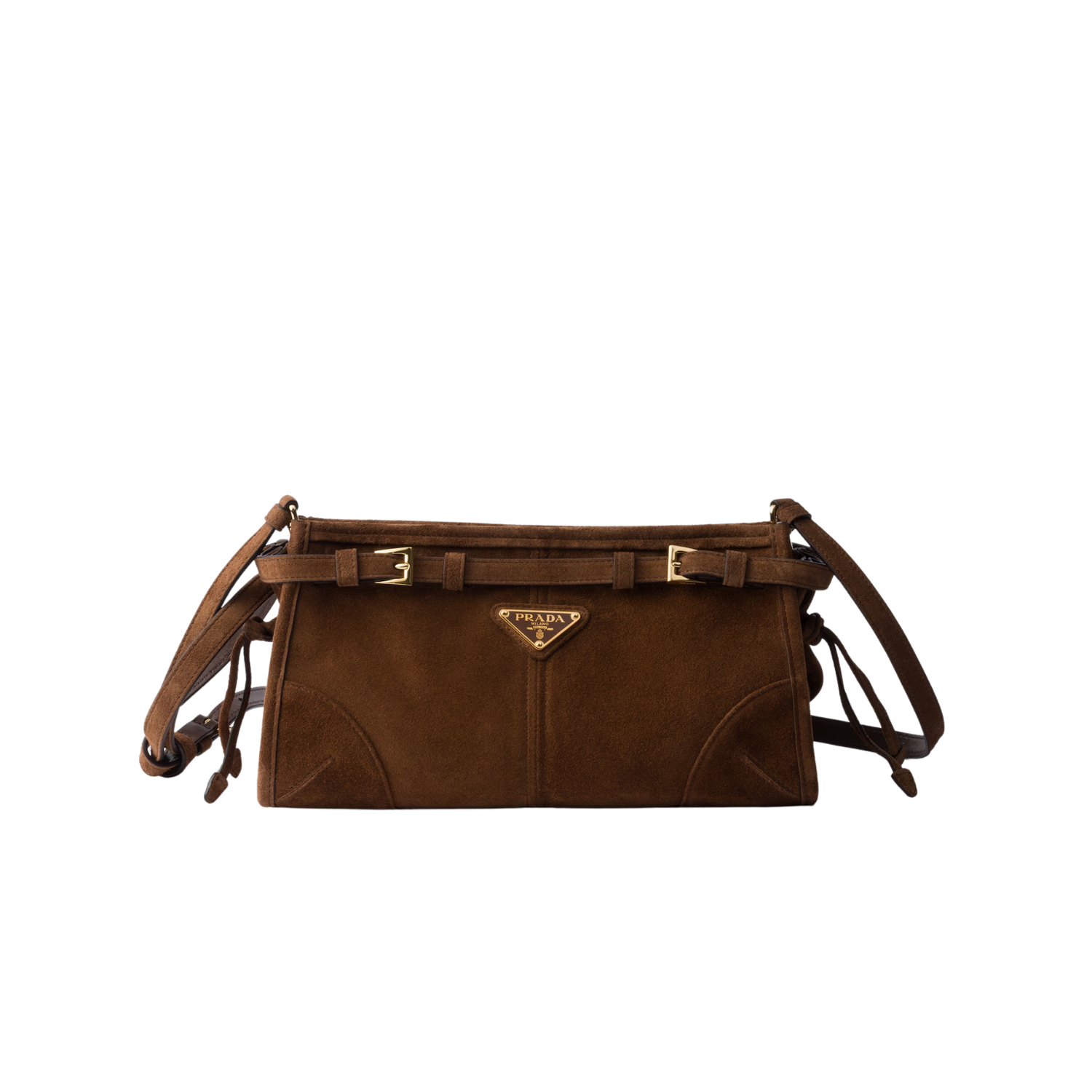 Prada Bonnie Small Shoulder Bag 10.2in/ 26cm Suede Cocoa Brown Gold Hardware For Women 1BH215_2C4S_F0324_V_OOO