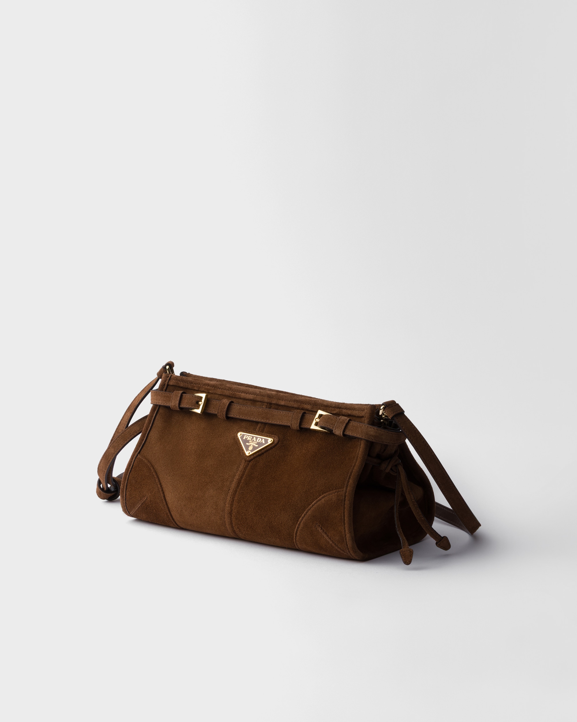 Prada Bonnie Small Shoulder Bag 10.2in/ 26cm Suede Cocoa Brown Gold Hardware For Women 1BH215_2C4S_F0324_V_OOO