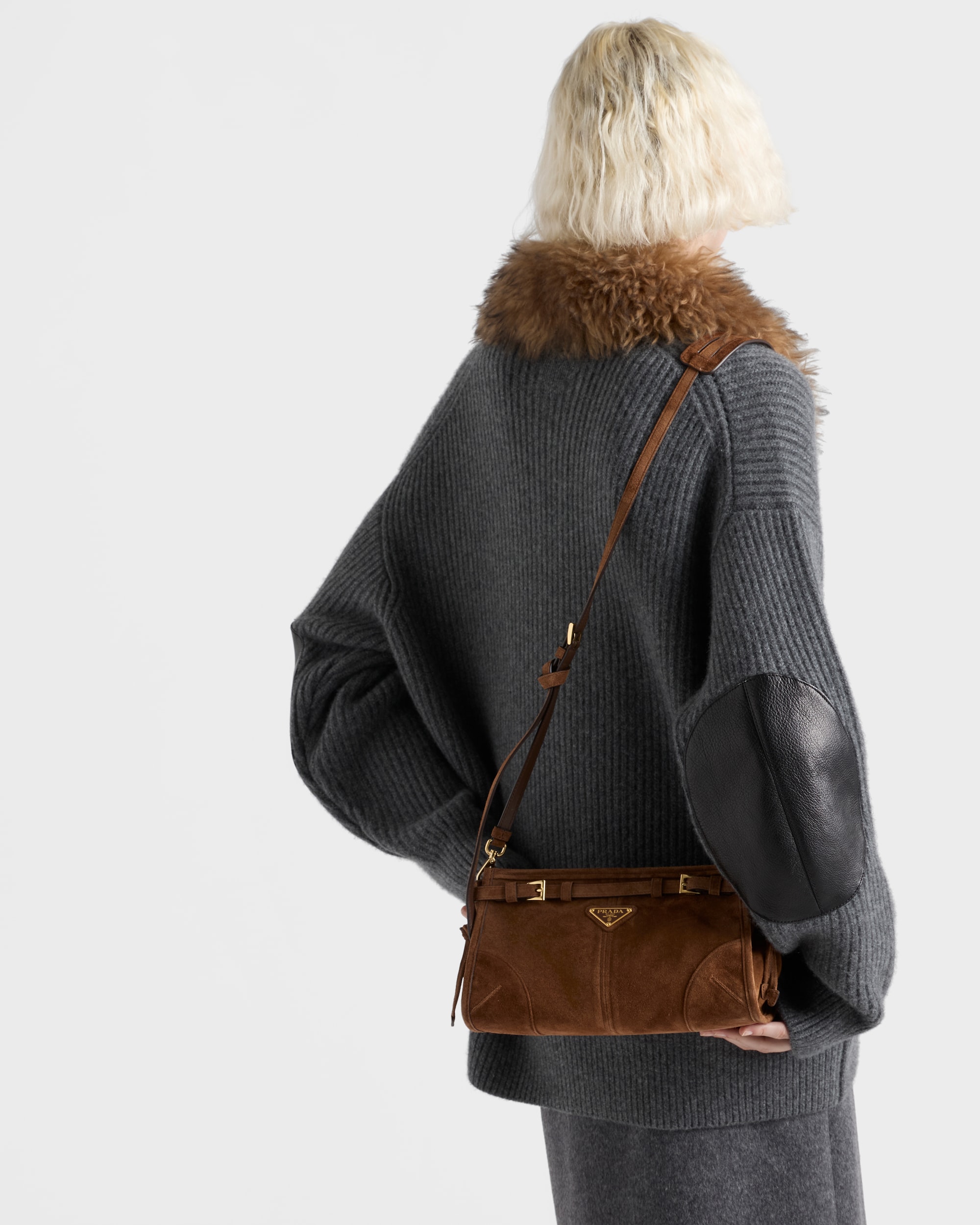 Prada Bonnie Small Shoulder Bag 10.2in/ 26cm Suede Cocoa Brown Gold Hardware For Women 1BH215_2C4S_F0324_V_OOO