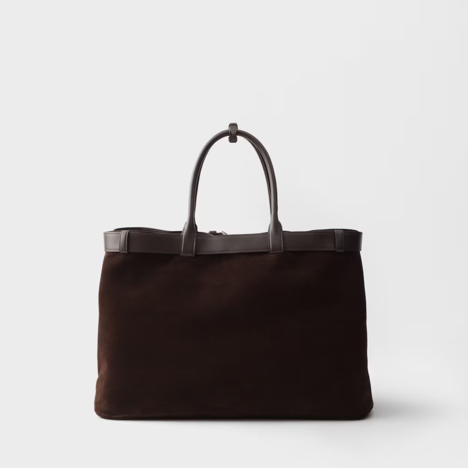 Prada Buckle With Belt Top Handle Bag 18.9in/ 48cm Dark Brown Suede Silver Hardware For Men 2VG126_2C4S_F0003_V_OJO