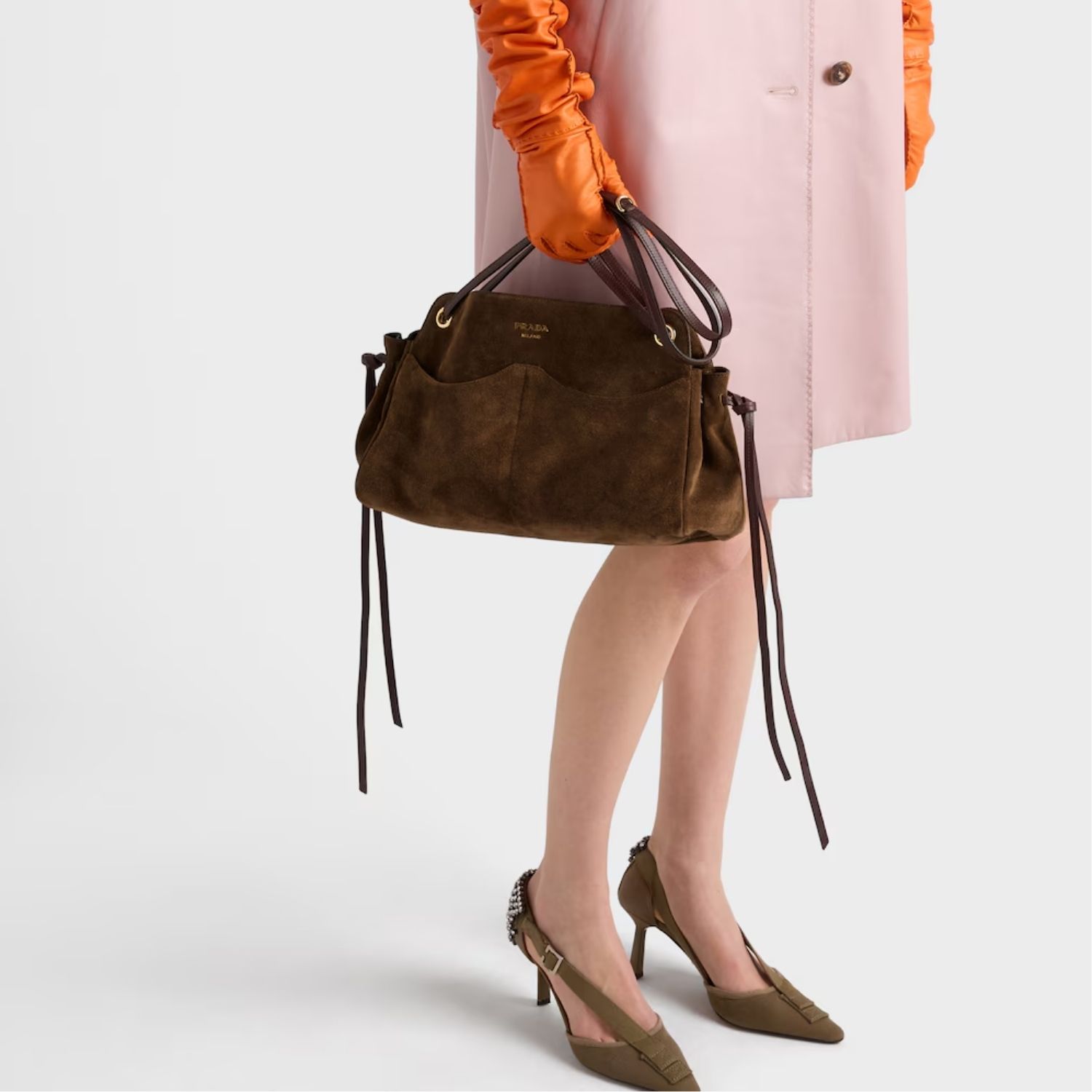 Prada Carry Large Tote Bag 13in/ 33cm Cocoa Brown Suede Gold Hardware For Women 1BG650_2C4S_F0324_V_OOO