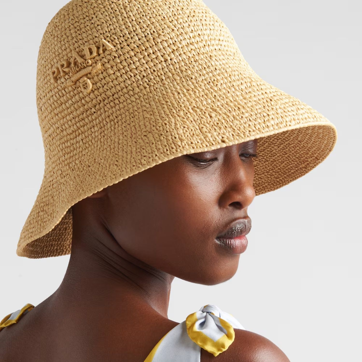 Prada Crochet Hat Tan For Women 1HC264_2M2K_F0018