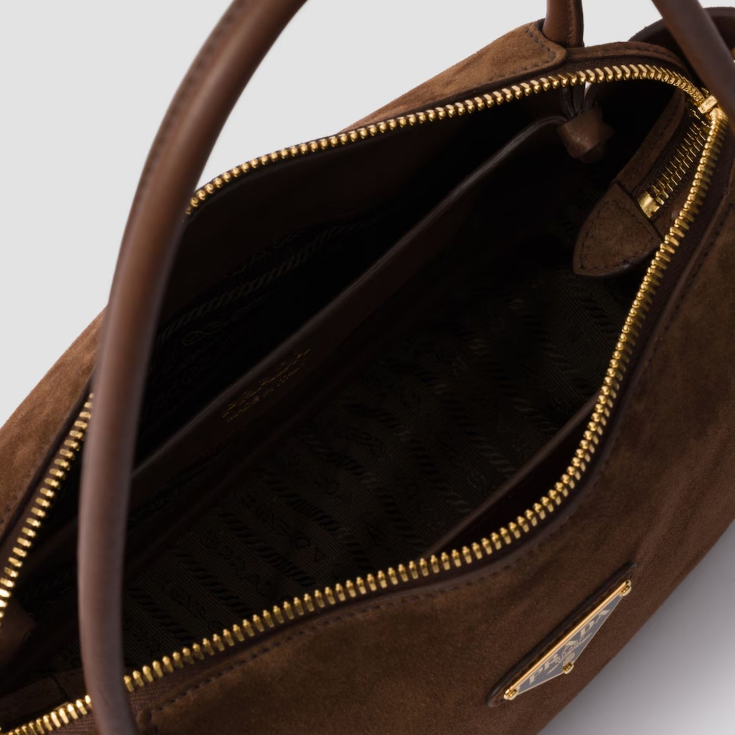 Prada Darling Medium Shoulder Bag 11in/ 28cm Cocoa Brown Suede Gold Hardware For Women 1BA444_2C4S_F0324_V_OVX