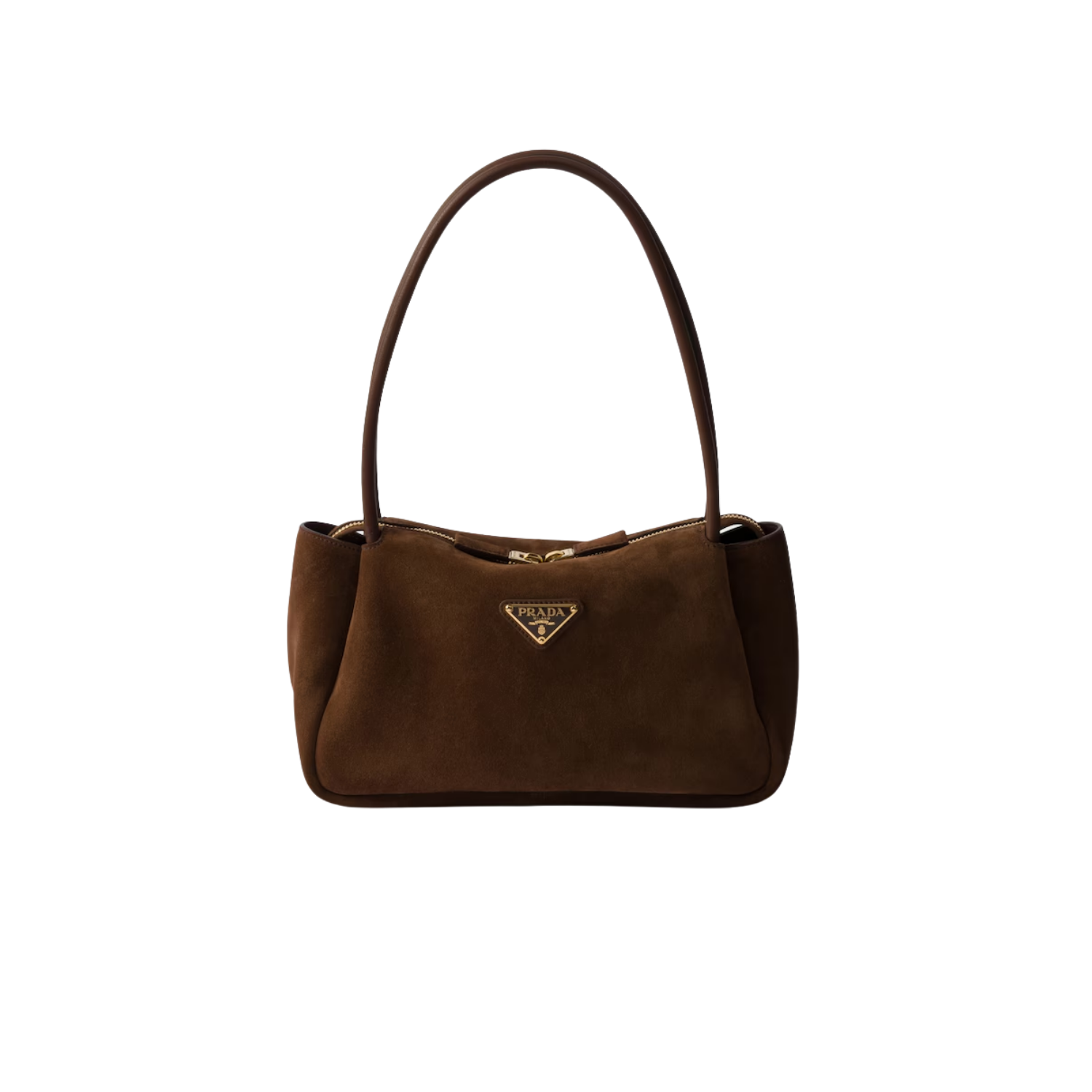 Prada Darling Medium Shoulder Bag 11in/ 28cm Cocoa Brown Suede Gold Hardware For Women 1BA444_2C4S_F0324_V_OVX
