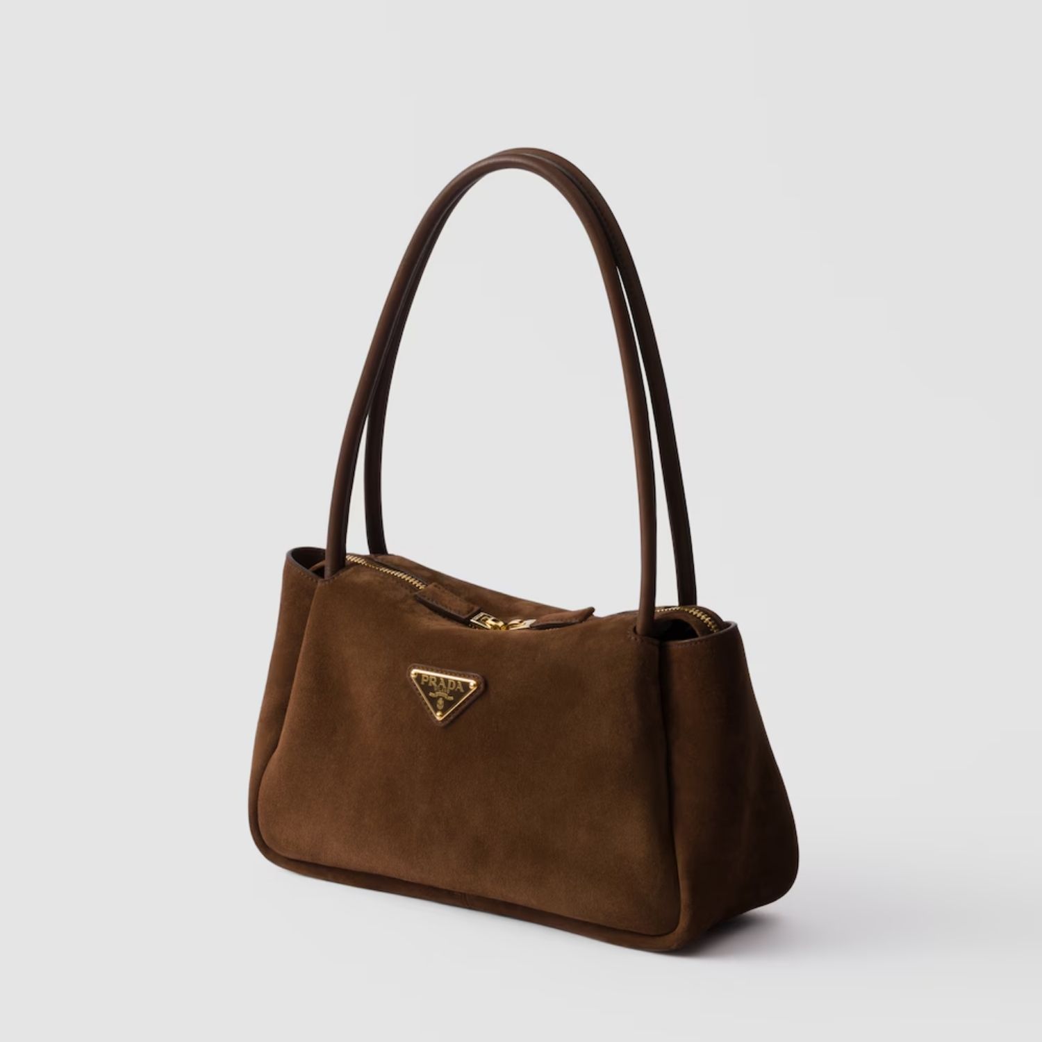 Prada Darling Medium Shoulder Bag 11in/ 28cm Cocoa Brown Suede Gold Hardware For Women 1BA444_2C4S_F0324_V_OVX