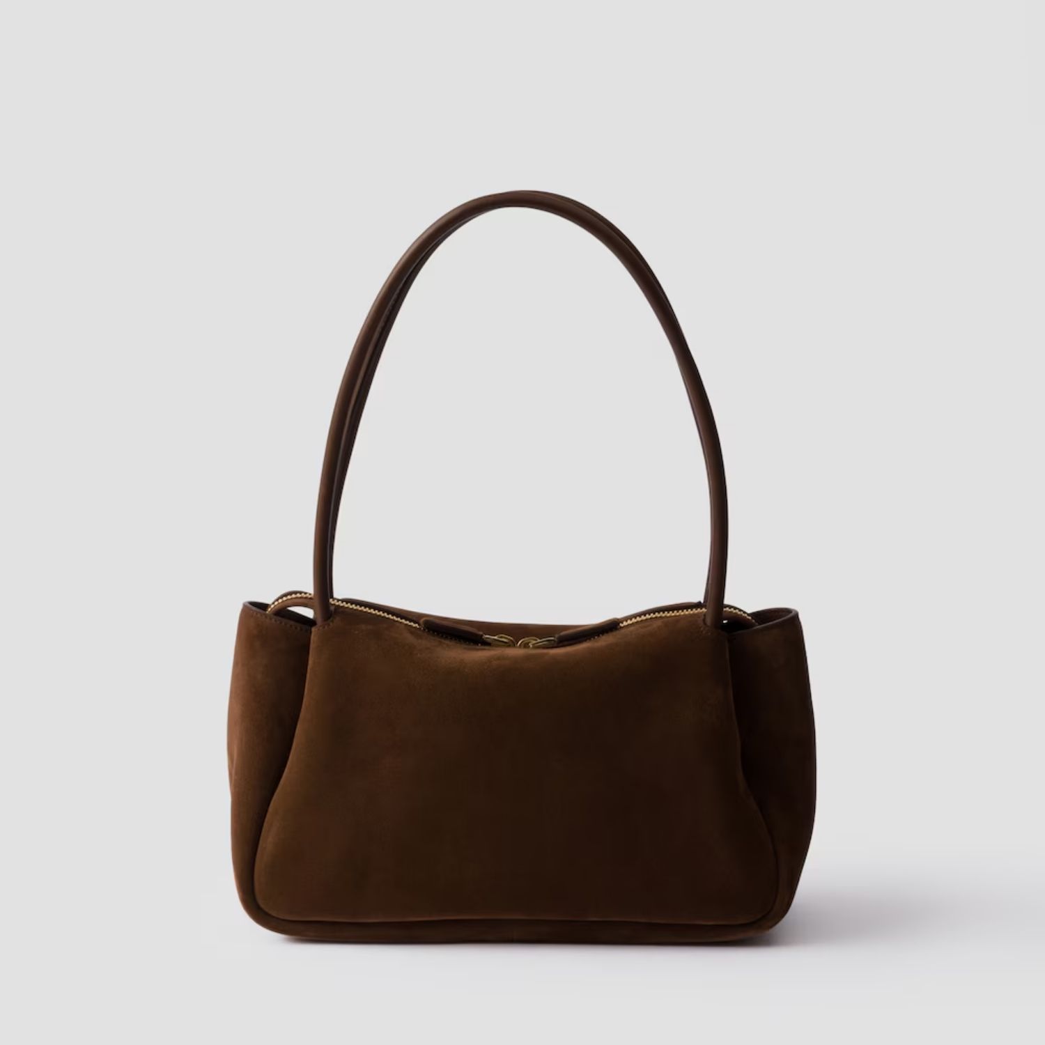 Prada Darling Medium Shoulder Bag 11in/ 28cm Cocoa Brown Suede Gold Hardware For Women 1BA444_2C4S_F0324_V_OVX